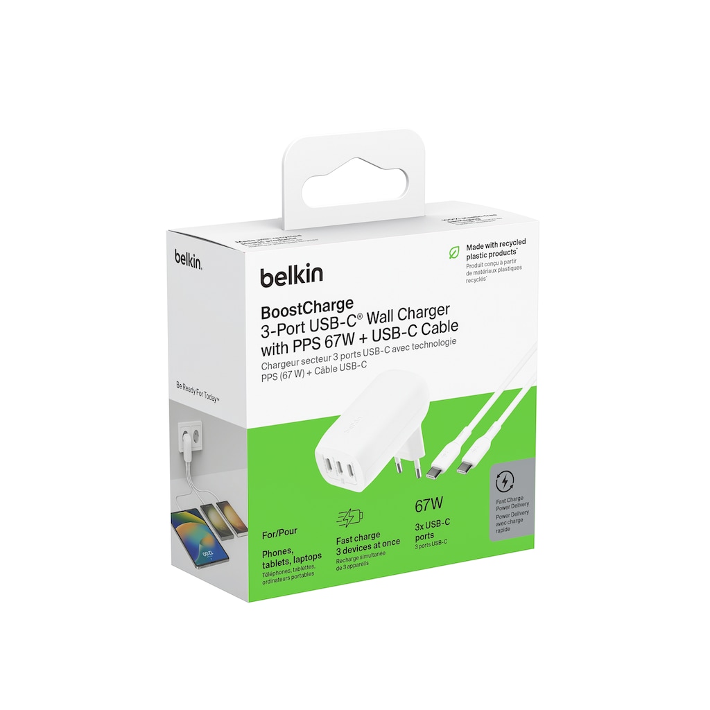 Belkin USB-Ladegerät »BOOST CHARGE 67W Ladegerät mit 3x USB-C, inkl. Kabel«