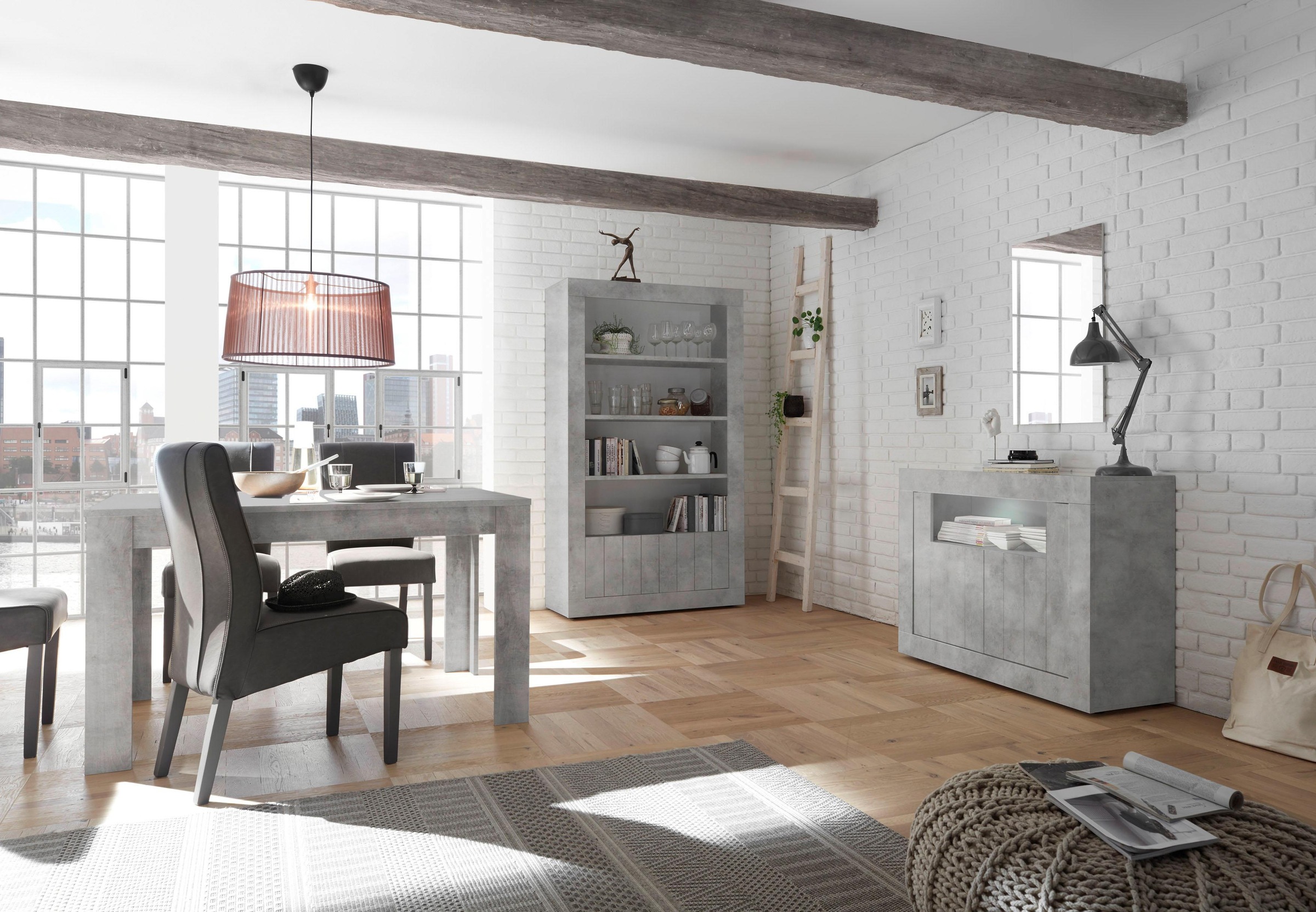 Esstisch HOME AFFAIRE "Urbino", grau, B:137cm H:79cm T:90cm, Tische, Rechteckiger Esstisch Esstisch, Breite 137 mit Ansteckplatte 3