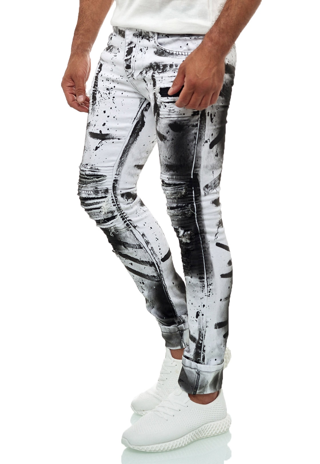 KINGZ Slim-fit-Jeans, mit ausgefallener Batik-Waschung