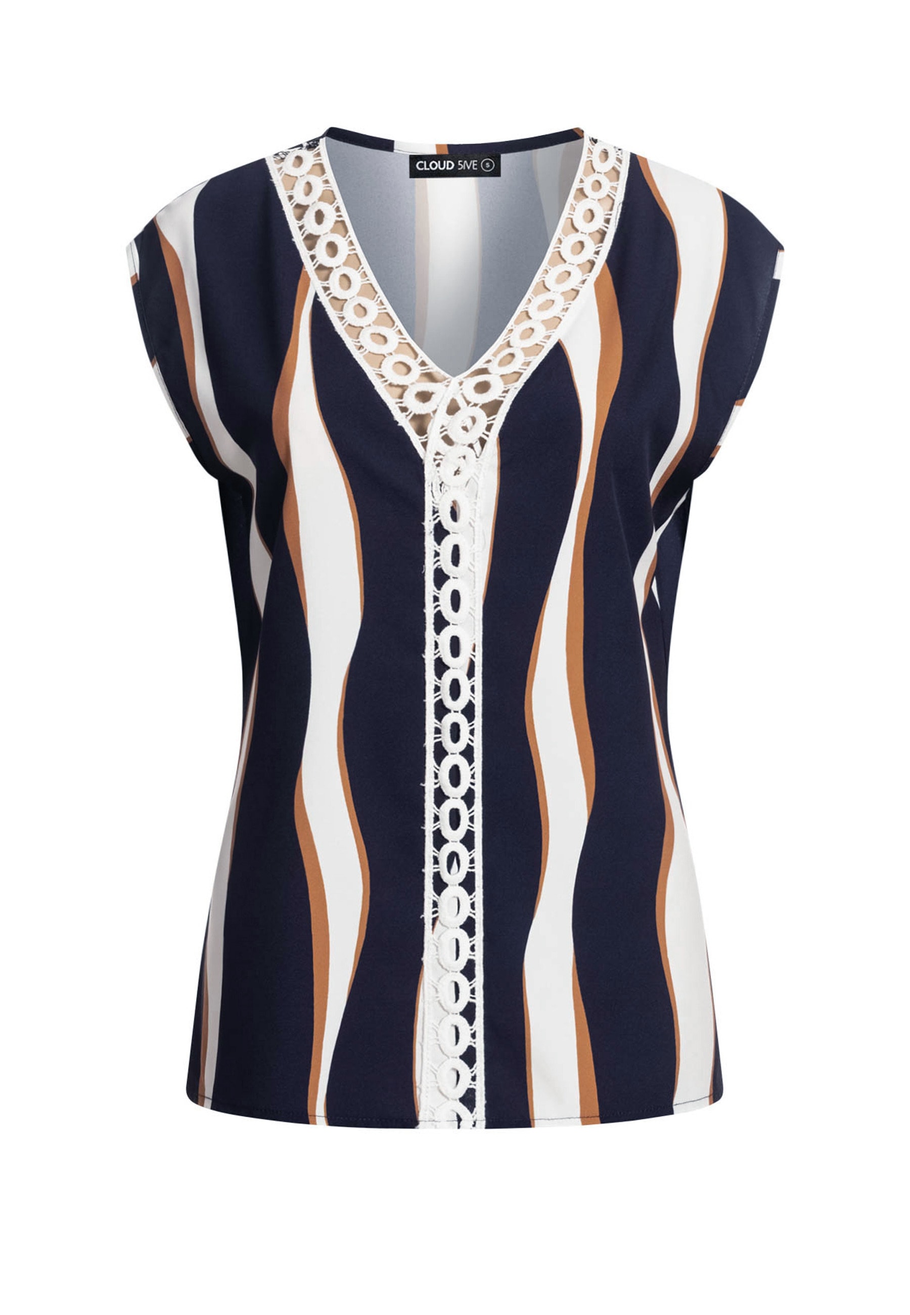 CLOUD 5IVE T-Shirt "CLOUD 5IVE V-Neck Top mit Häkelbordüre und Wellen Print günstig online kaufen