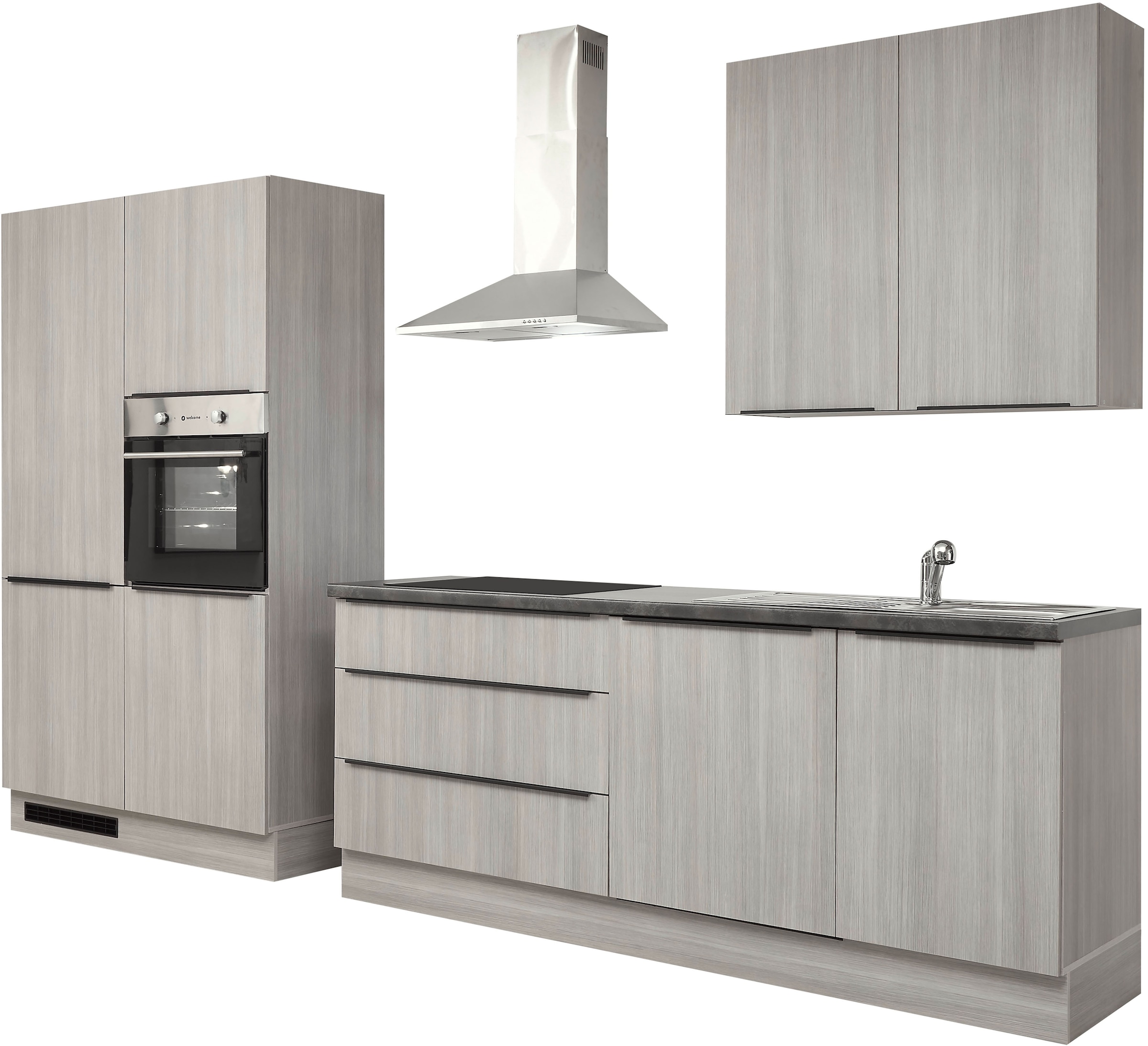 BASIC by Balculina Küchenzeile »Landzeit BxHxT 320x240x60 cm«, Breite 320cm, wahlweise mit E-Geräten, Softclose, Metallschubkasten