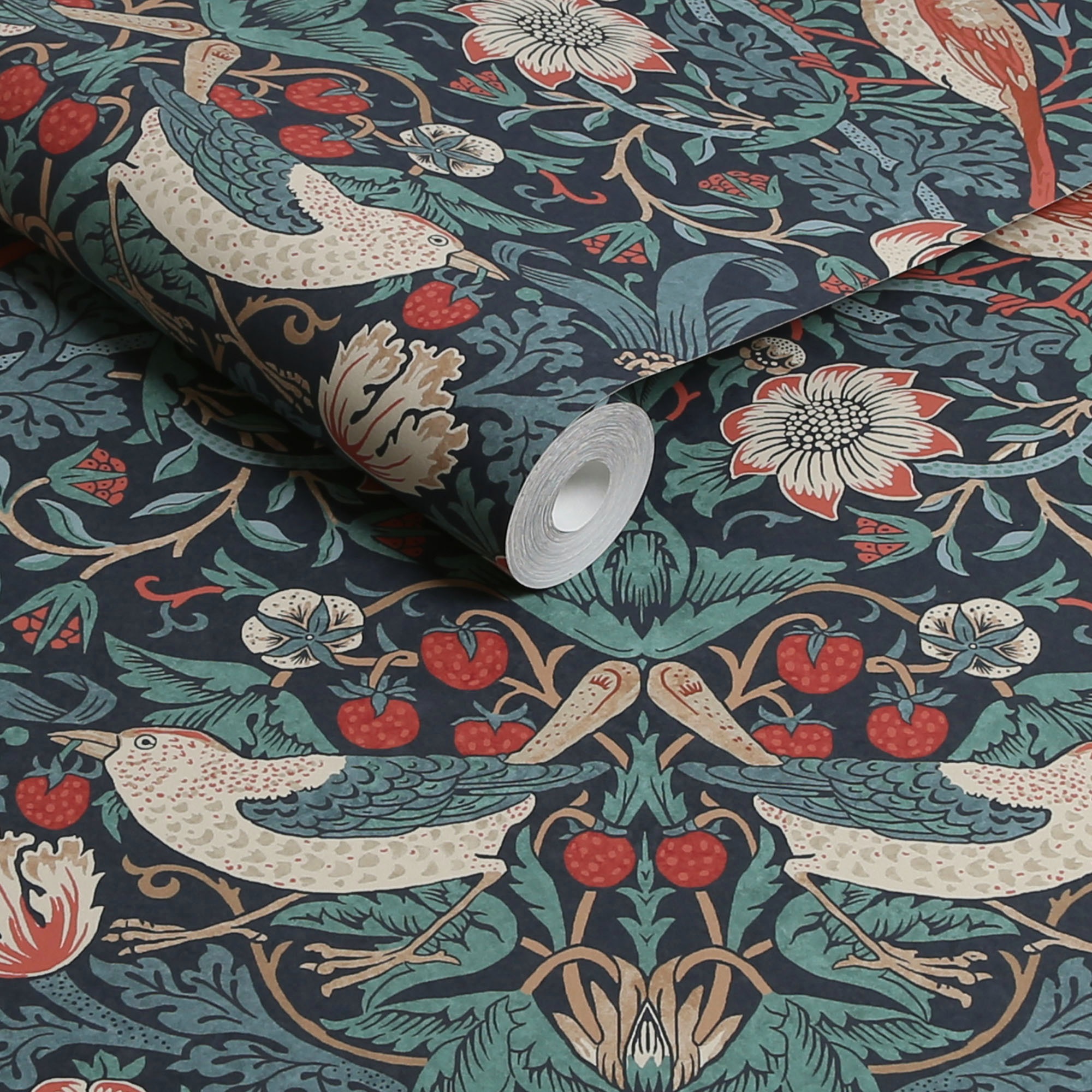 Papier peint intissé William Morris Strawberry Thief Deep Blue 1005 x 52cm Bleu