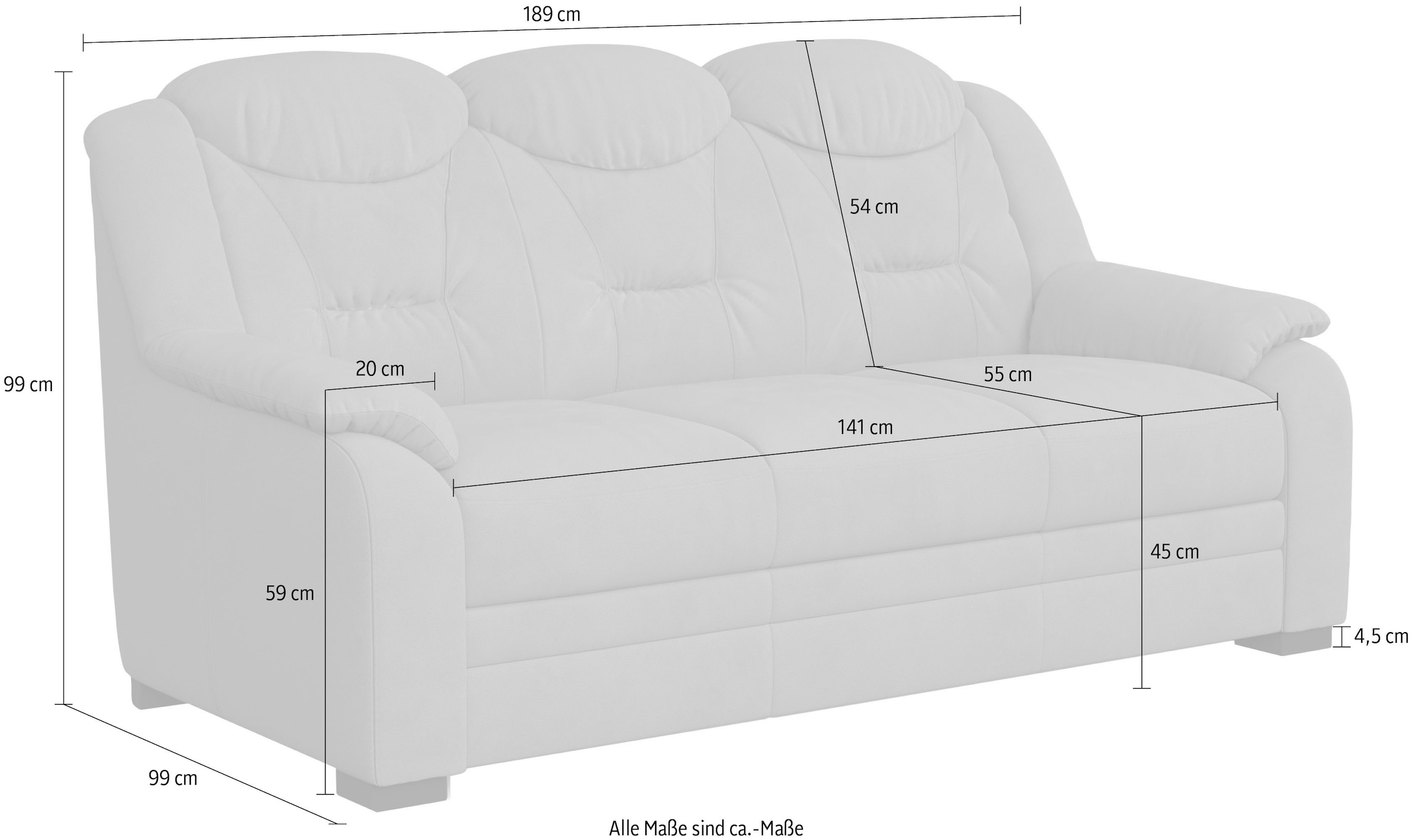 COTTA 3-Sitzer »Marcus«, Bequemer 3-Sitzer in klassischem Design mit hoher Rückenlehne