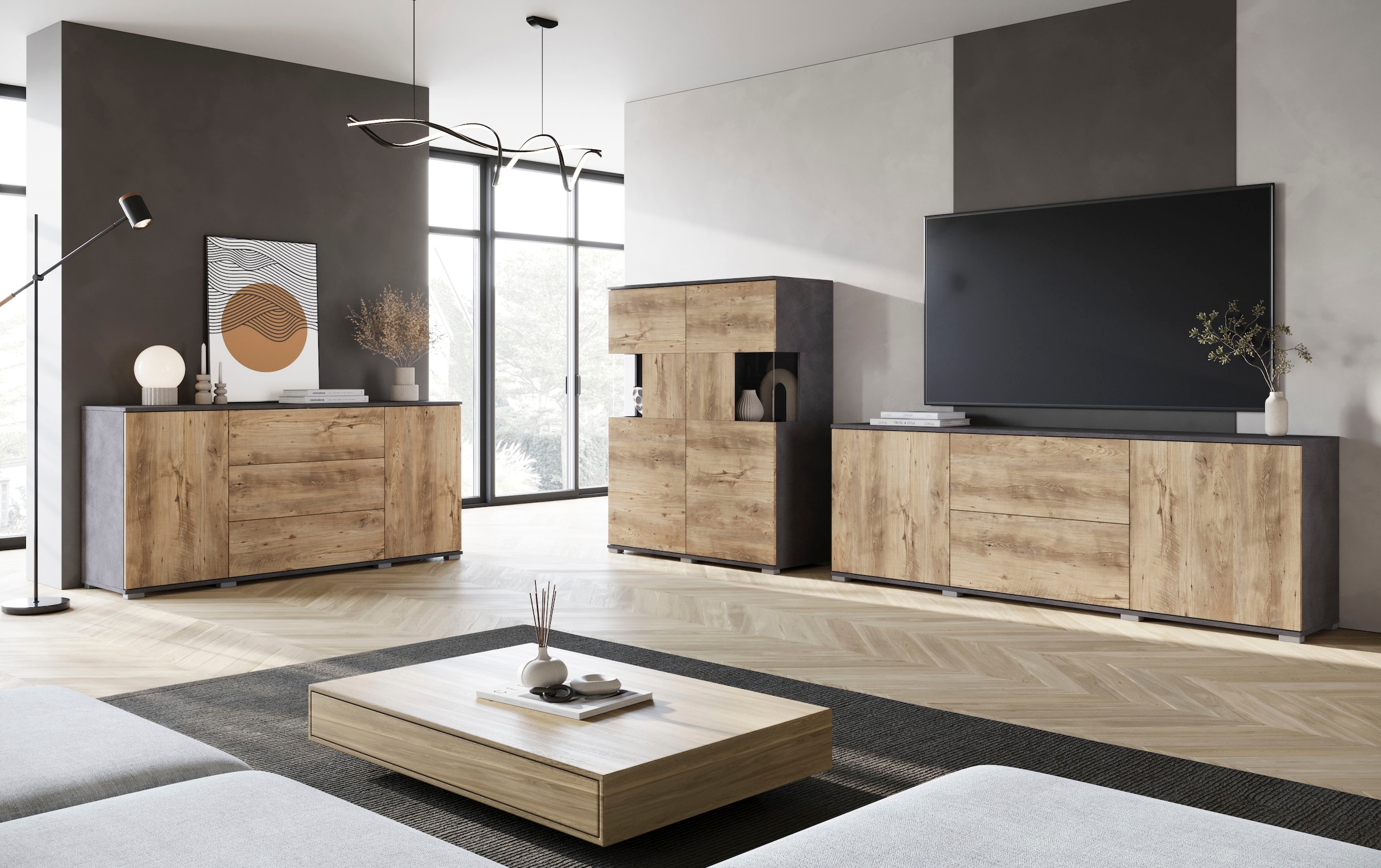 INOSIGN Sideboard »Kenia«, (1 St.), Modernes Sideboard mit 3 Schubladen und 4 Fächern, Breite 150 cm