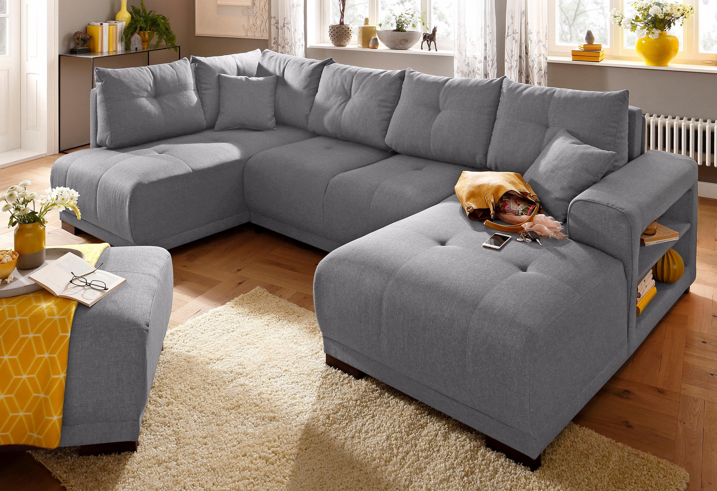 Home affaire Wohnlandschaft »Viborg U-Form«, mit Regal in der Armlehne, wahlweise mit Bettfunktion