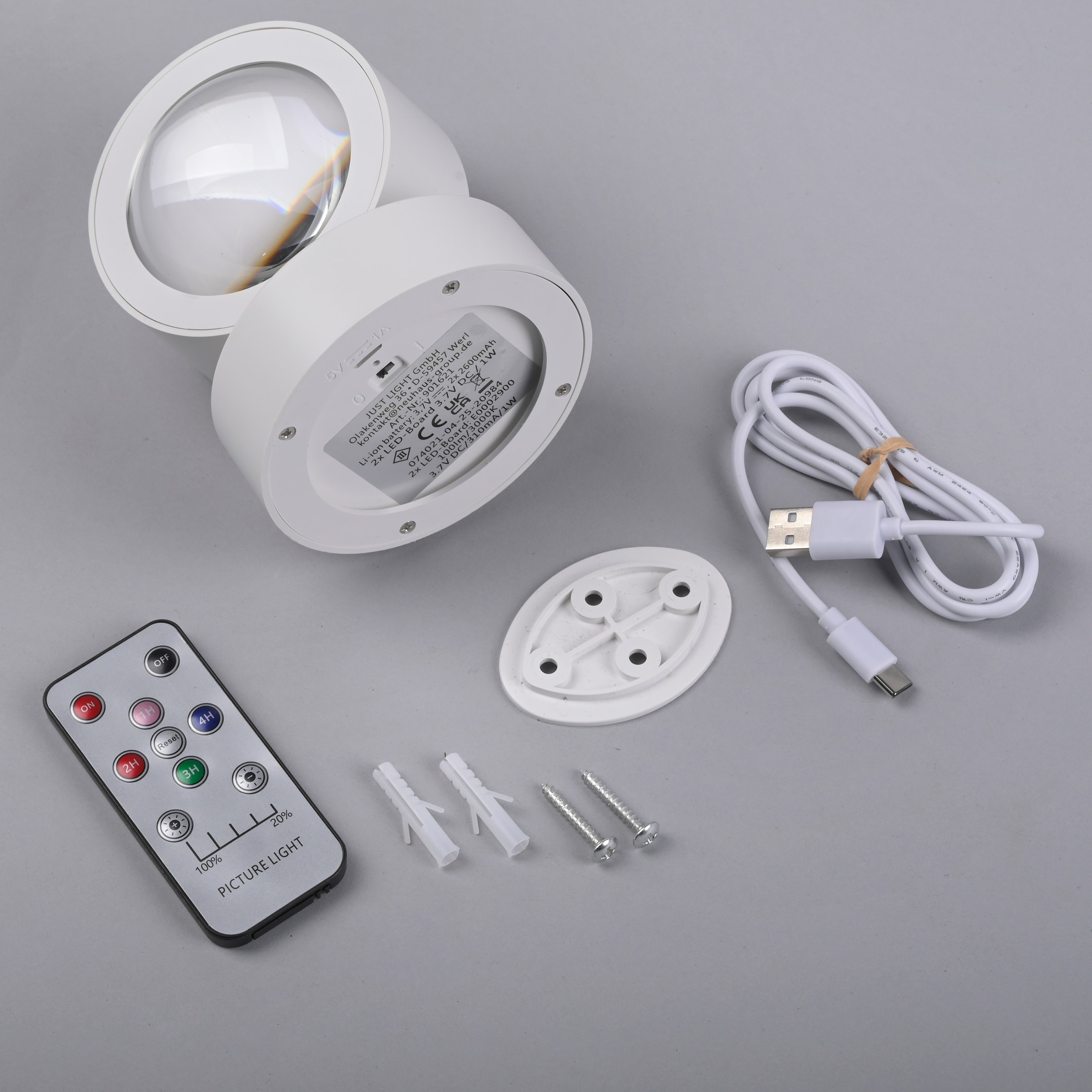 JUST LIGHT LED Wandleuchte »AKKU-CHIA« LED-Board 1 Stk. Warmweiß Akkubetrieben inkl. USB-Ladekabel, 5 Stufen Dimmung + Timerfunktion