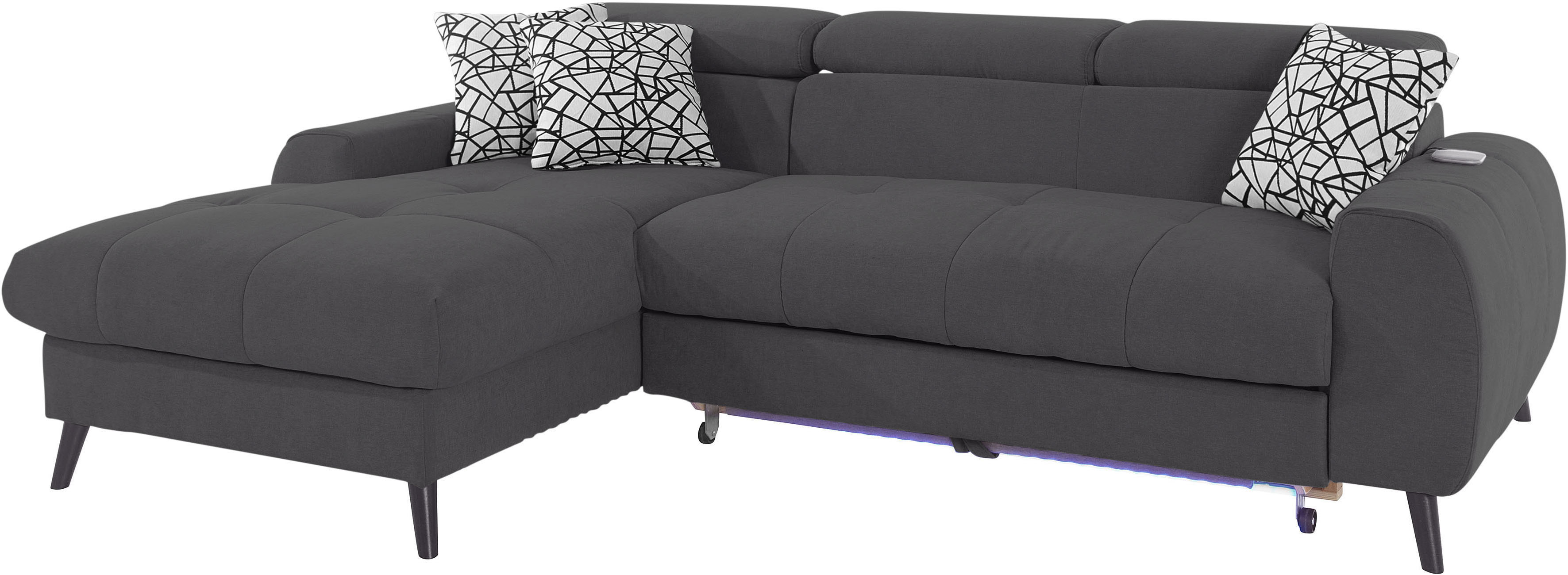 Thumbnail - COTTA Ecksofa "Mia L-Form mit 3 Zierkissen", wahlweise mit Bettfunktion, Bettkasten, Beleuchtung & Wireless-Charger