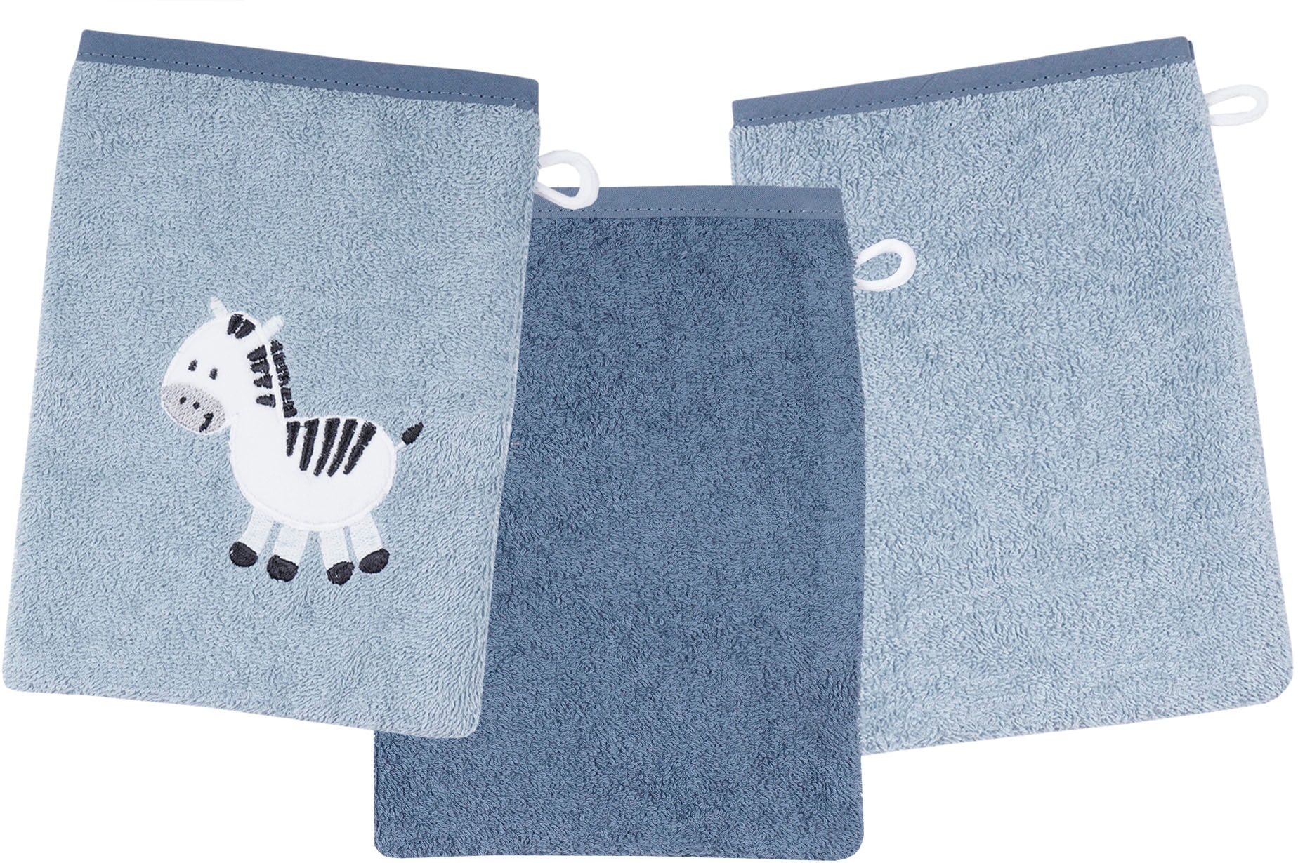 Wörner Waschhandschuh "Zebra blau Waschhandschuh 3er Set" 1x mit süßer Zebr günstig online kaufen