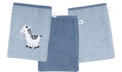 Waschhandschuh »Zebra blau Waschhandschuh 3er Set«, (3 St.)