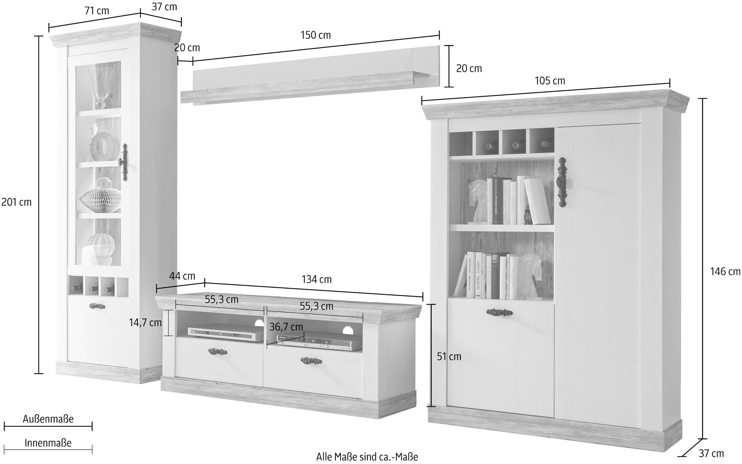 Home affaire Wohnwand »Florenz 6«, (Set, 4 St.), im romatischen Landhauslook