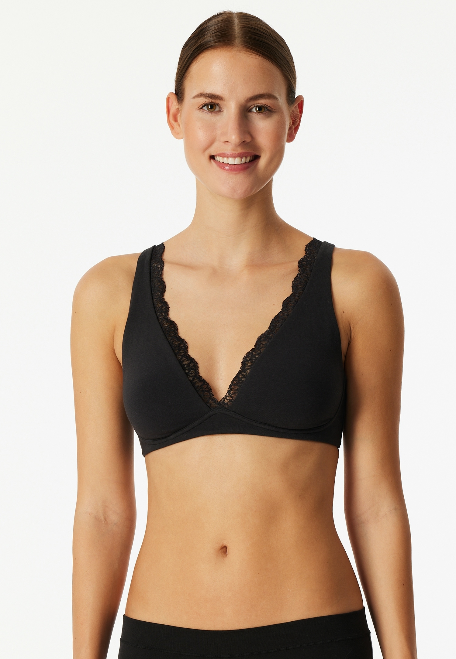 Schiesser Bügelloser BH "Unique Cotton" Spitzenband am Dekolleté, Baumwollmischung, gemoldete Cups