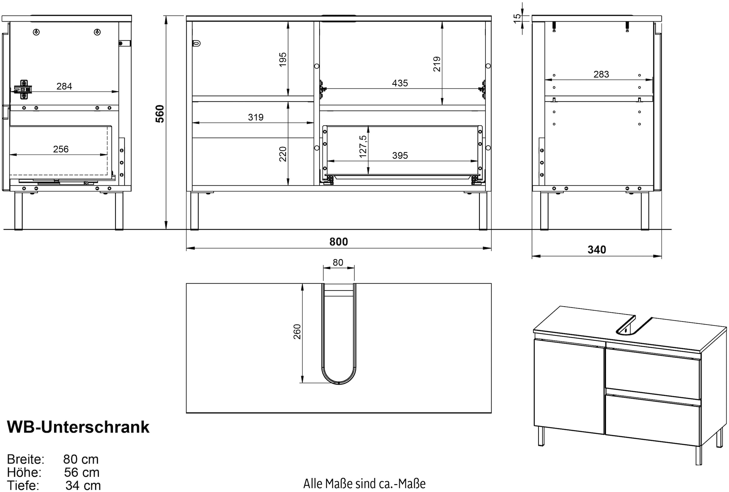 GERMANIA Badmöbel-Set »Torrance«, (4 St.), Unterschrank, Spiegel mit Beleuchtung, Kommode und Hochschrank