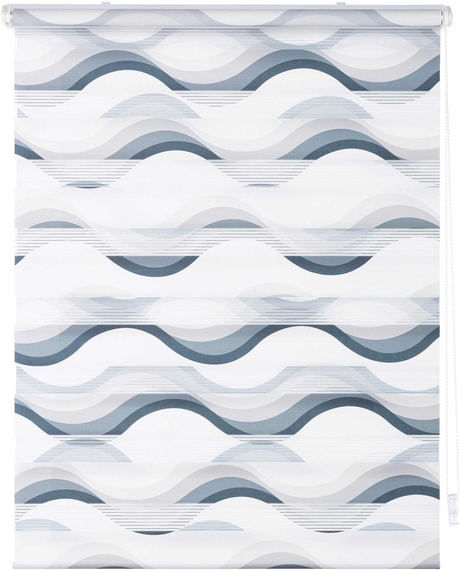K-HOME Doppelrollo »Doppelrollo Wellen Design« Lichtschutz Sichtschutz ohne Bohren freihängend Bedruckt mit Muster