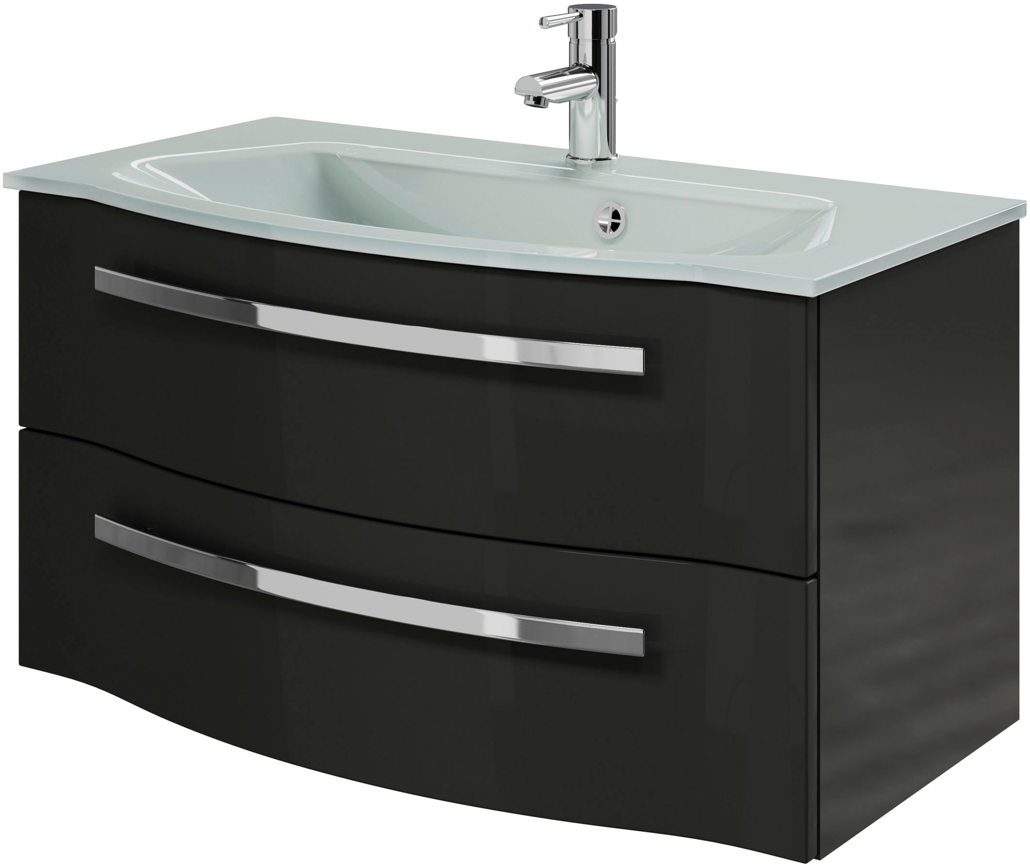 Saphir "Serie 4005 Glas-Waschtisch mit Unterschrank, 92 cm breit" Waschplatz mit 2 Schubladen, Badmöbel-Set mit Waschtisch