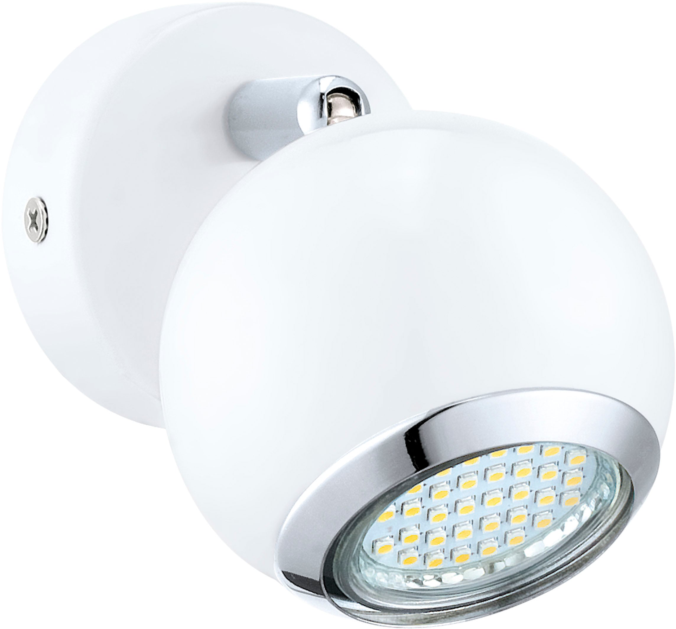 EGLO Deckenspot "BIMEDA Wandstrahler, GU10, Stahl, Wonzimmerlampe, Bürolampe, Lampe", weiß (weiß, chromfarben), 1, Ø 7cm, Leuchten, Spot, Flurlampe, Schlafzimmer, Ø 7,0 cm, weiss, chrom, 1X2,8W inkl., Wandstrahler