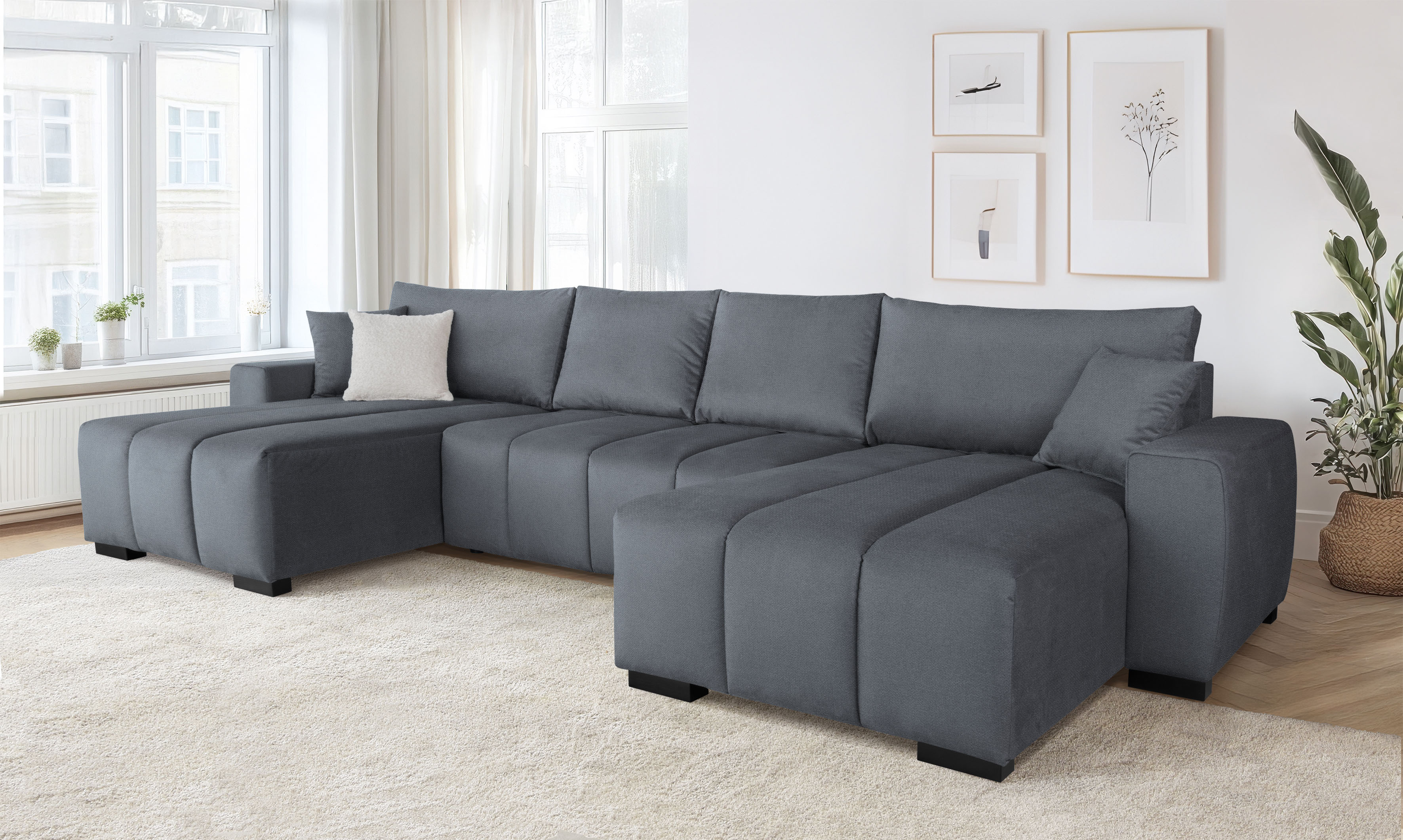 Home affaire Wohnlandschaft "Bello U-Form, B: 347 cm" Schlaffunktion, Bettkasten & 2 Zierkissen, Federkern