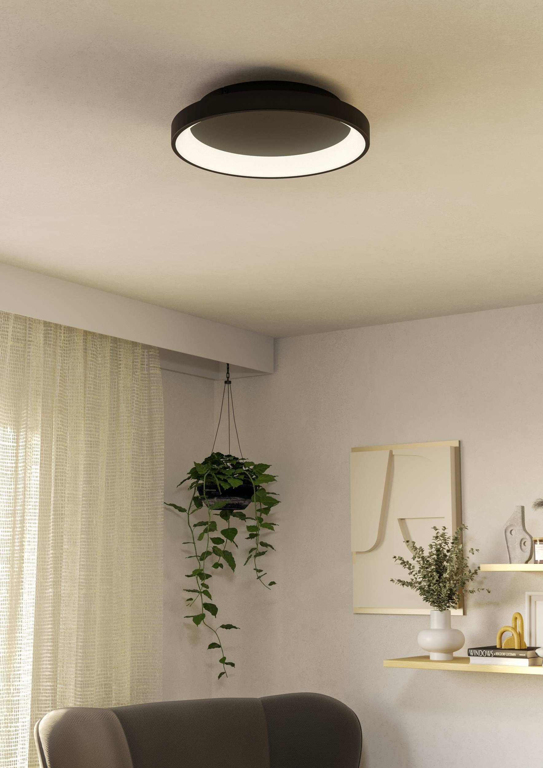 EGLO Deckenleuchte »Loretello Deckenlampe, Wohnzimmerlampe, Metall und Kunststoff, Lampe« LED-Modul 1 Stk. Kaltweiß | Neutralweiß | Warmweiß Wand-/Deckenleuchte - H7,5 x Ø35 cm - schwarz - 12W inkl.