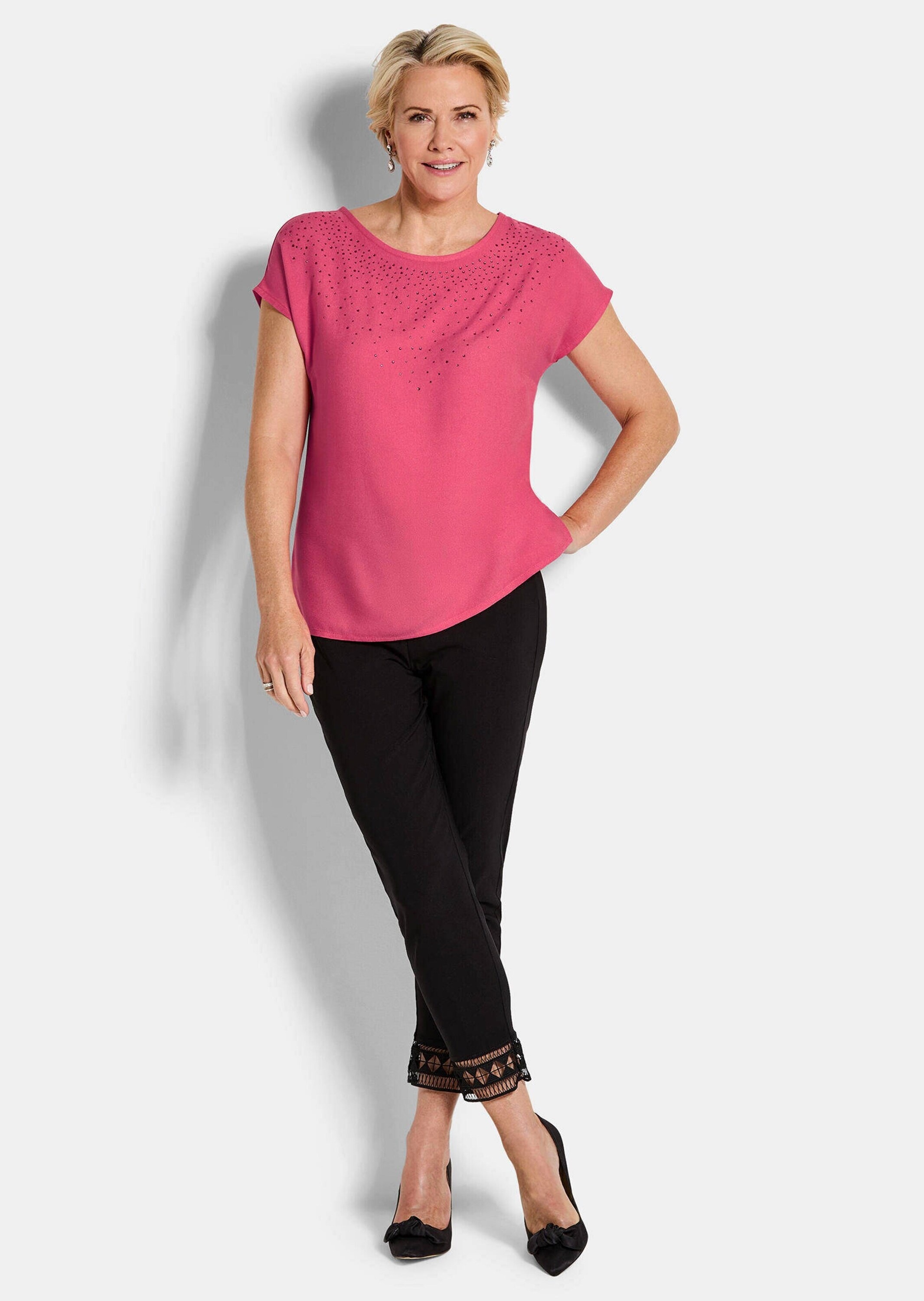 GOLDNER Schlupfbluse "Kurzgröße Bluse mit Glitzersteinen" Dekosteine günstig online kaufen