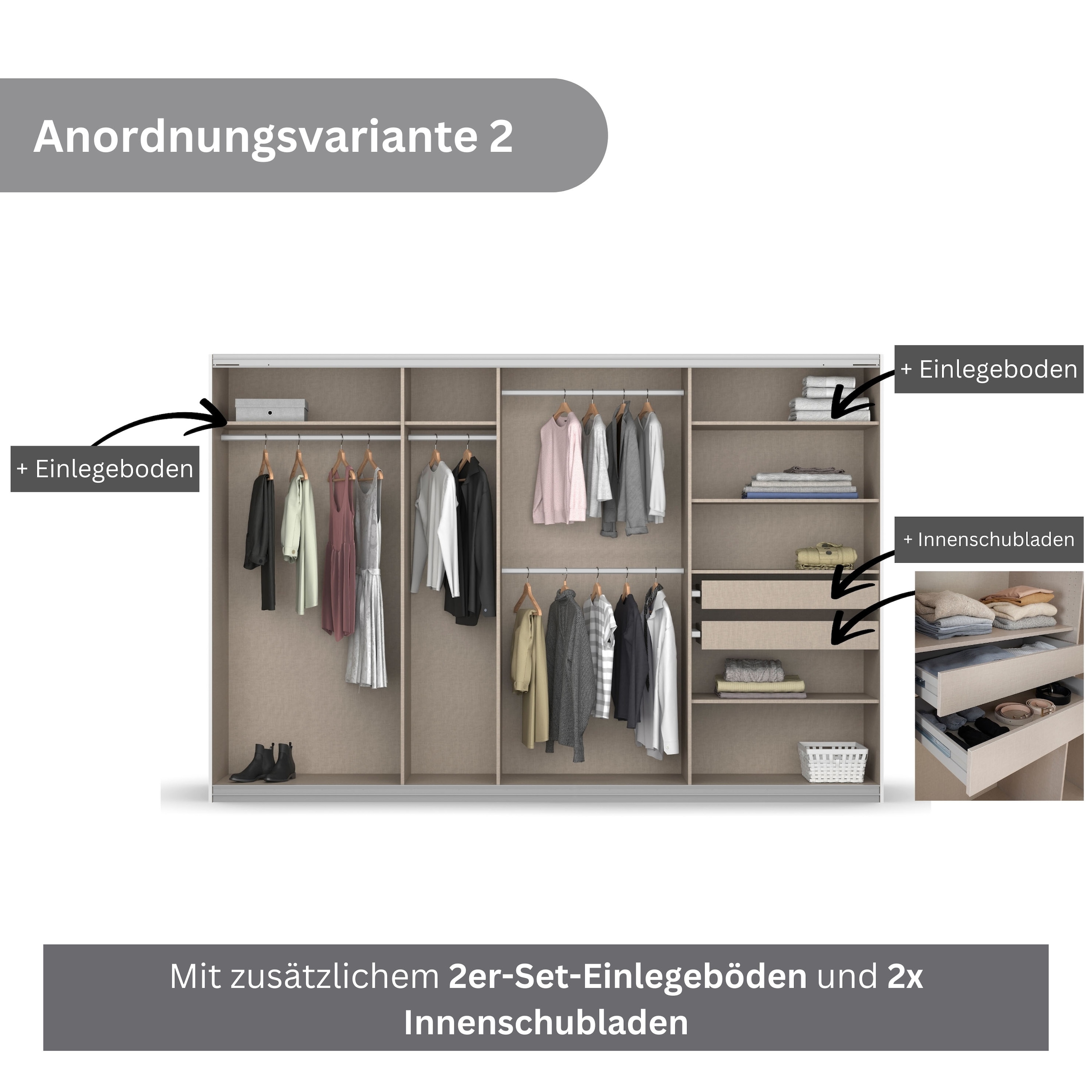 rauch Schwebetürenschrank »Koluna«, Glasfront, inkl. 2 Innenschubladen sowie extra Böden