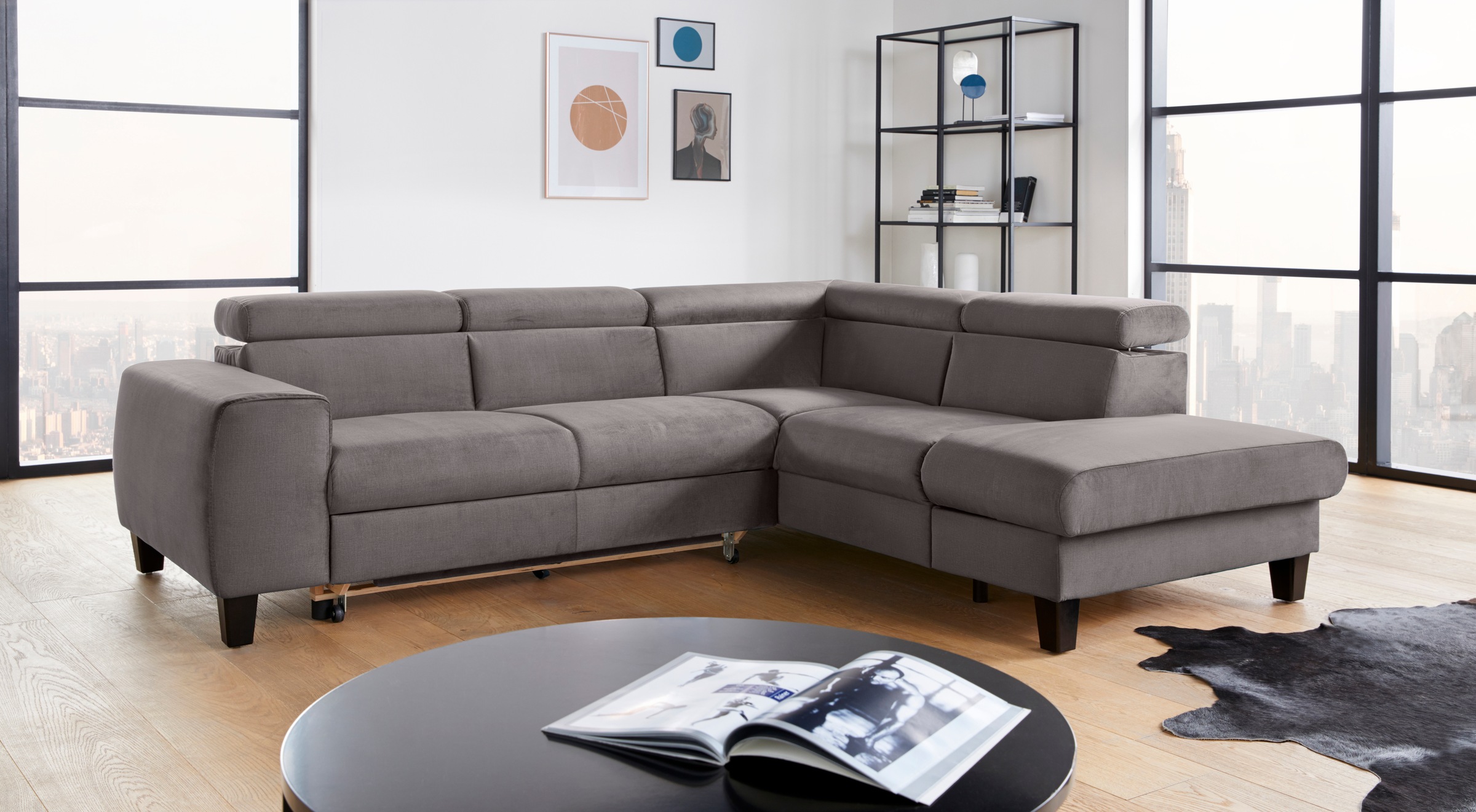 COTTA Ecksofa »Morven L-Form« wahlweise mit Bettfunktion, Bettkasten & Wireless-Charger