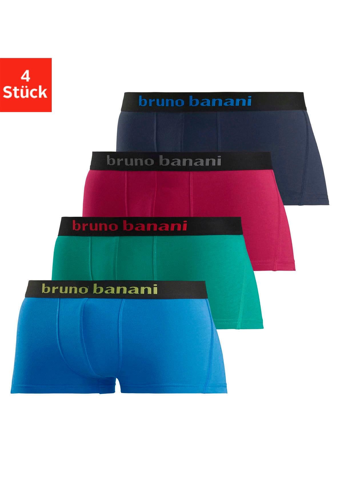 Bruno Banani Hipster Packung, 4 Stk. knapp sitzende Boxershorts mit Logo Webbund aus Baumwollmischung