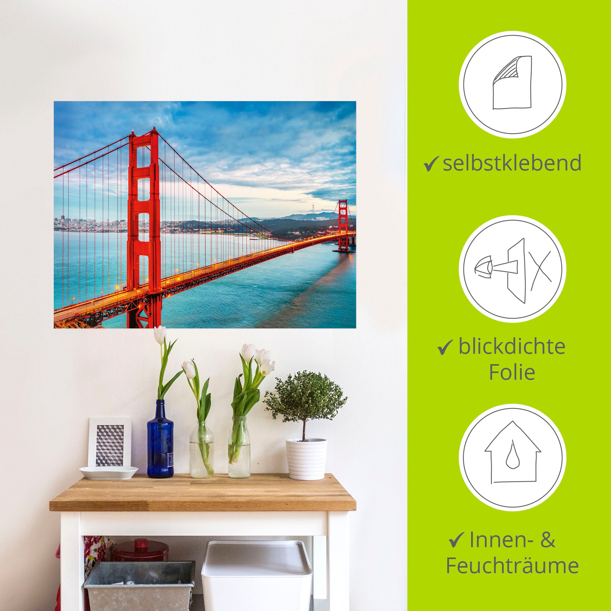 Artland Wandbild »Golden Gate Bridge«, Brücken, (1 St.), als Alubild, Outdoorbild, Leinwandbild, Poster, Wandaufkleber