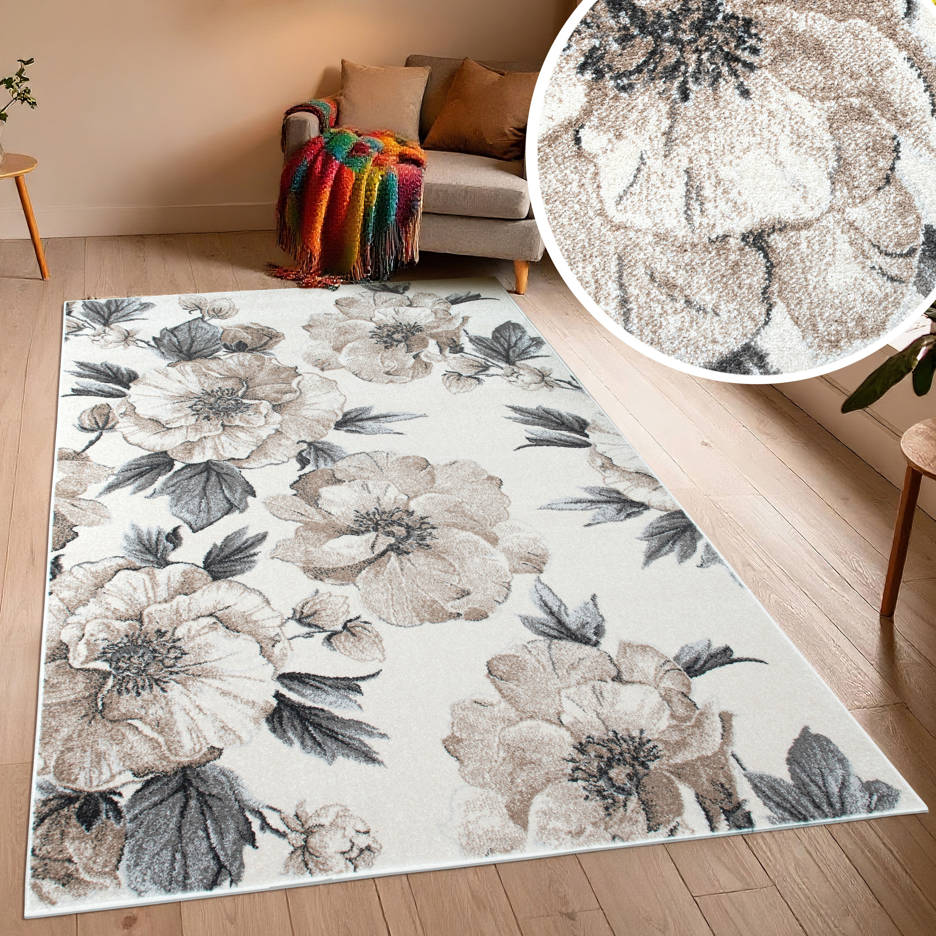 OTTO home Teppich "Florent, Blumen Design, Vintage" rechteckig 9 mm Höhe Floral, detailreiche Blüten, Botanical, elegant, Wohnzimmer