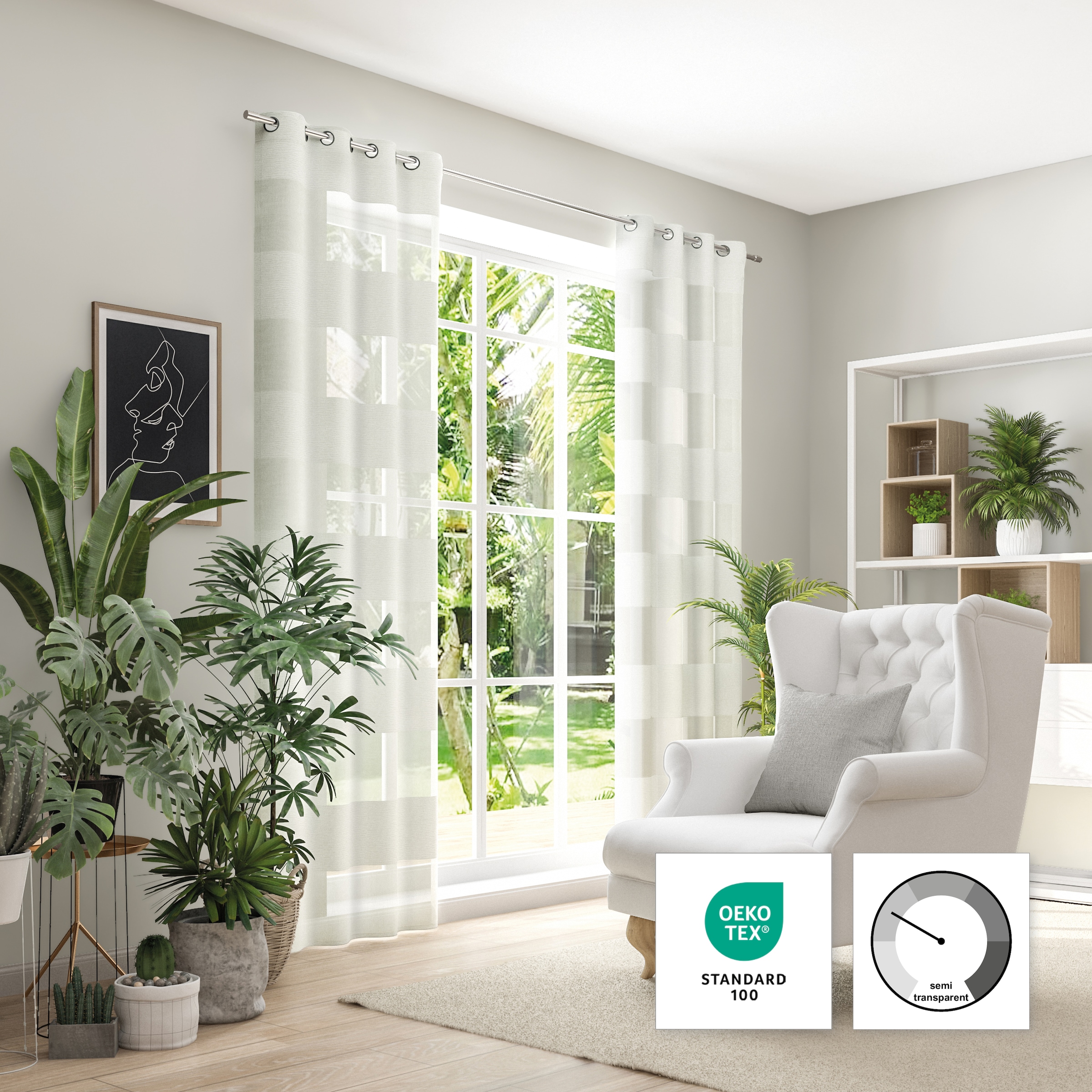 Neutex for you 1100000002199 "SONORA" Ösen 1 Stk. tlg. 3D Musterung im Leinen-Look