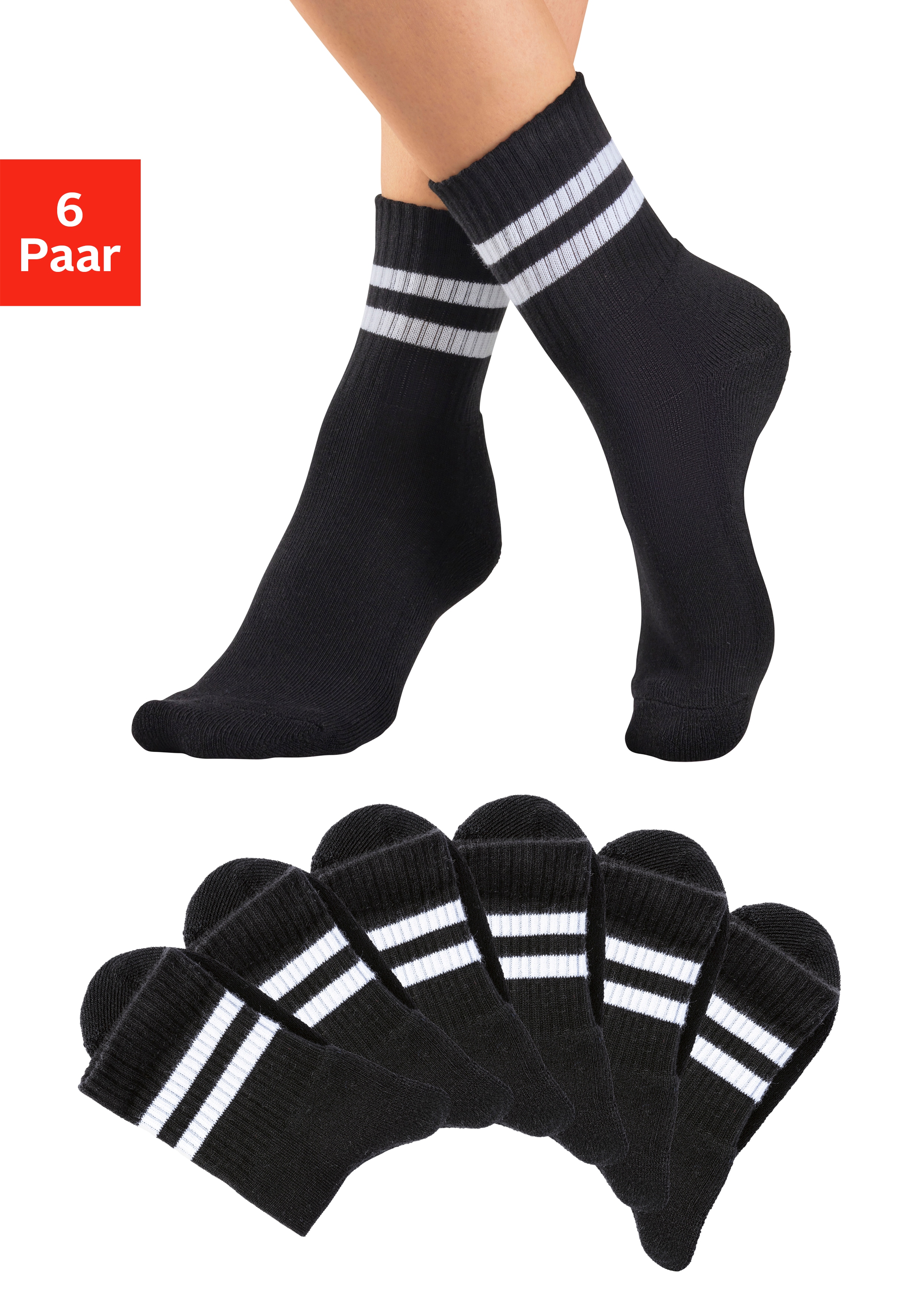 H.I.S Sportsocken "Damen Herren Jugendliche Tennissocken, Fitnesssocken" Packung, 6 Paar tlg. klassische Retro Tennissocken mit Ringel