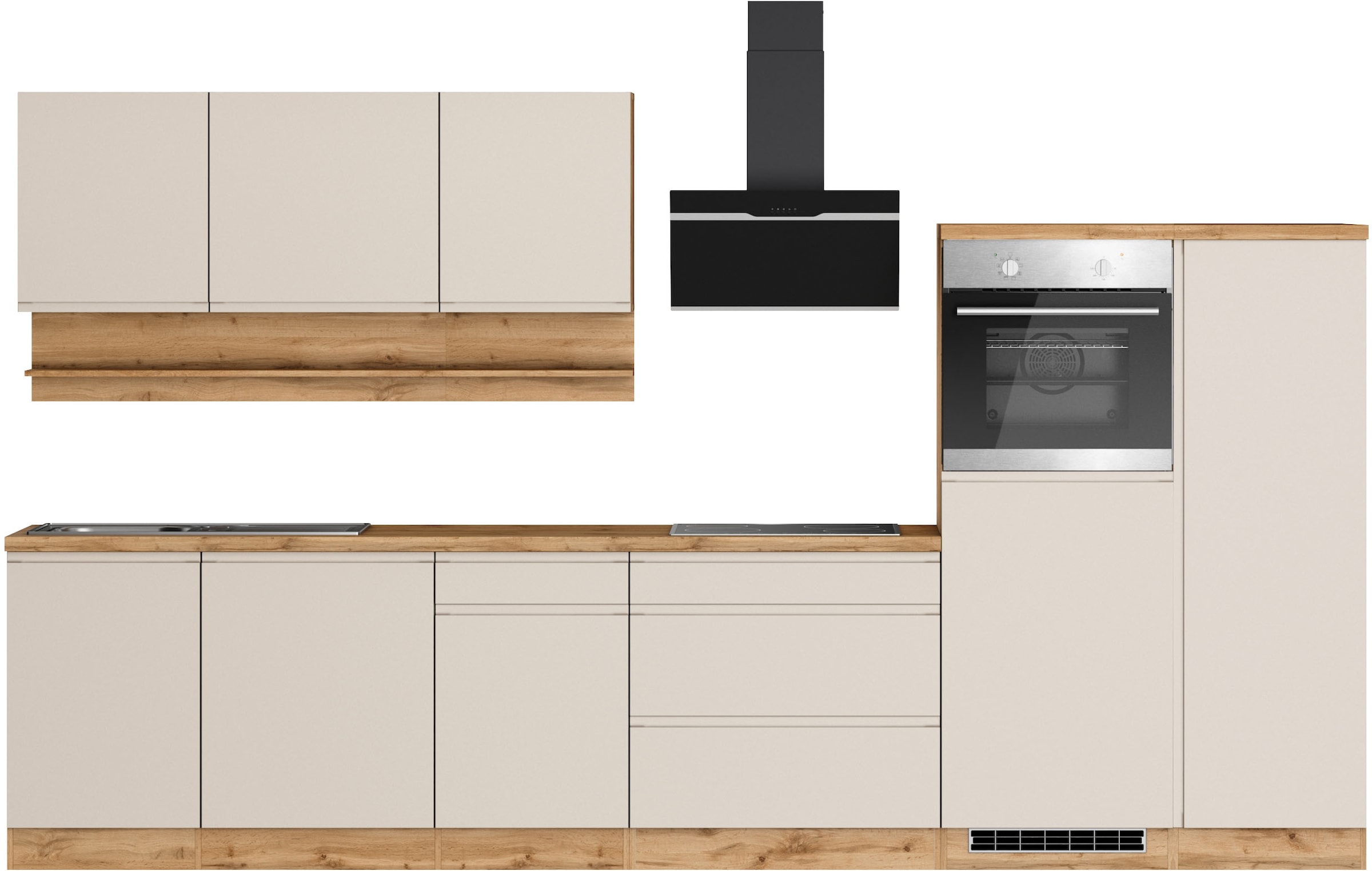 KOCHSTATION "KS-Virginia,neu in verbesserter Ausführung" Arbeitsplatte 38 mm stark, Stauraum, Softclose, Breite 350 cm, Soft-Close, ohne E-Geräte
