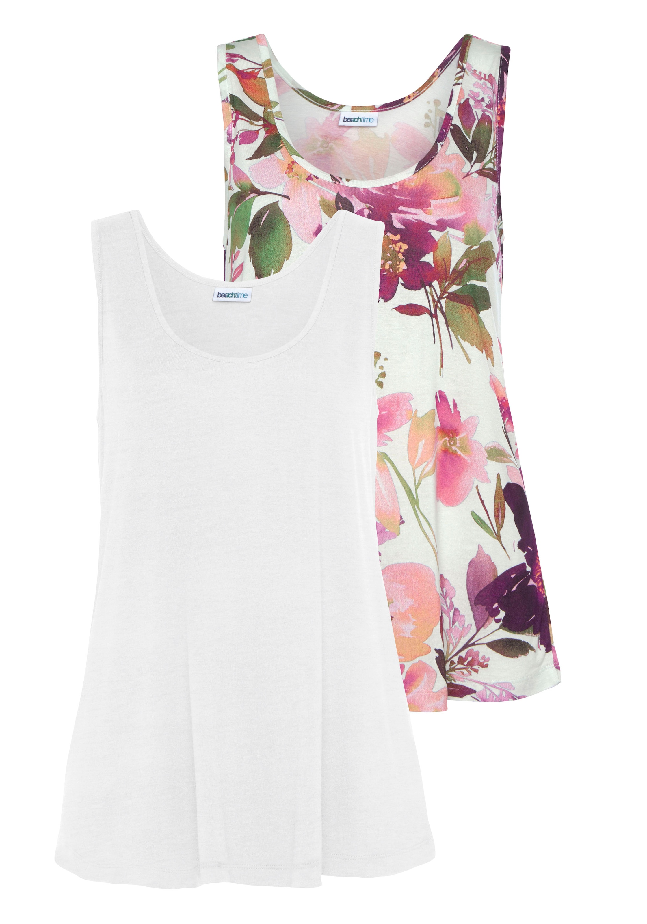 Beachtime by Lascana Tanktop 2er-Pack, mit Blumendruck, lockere Sommertops aus Jersey