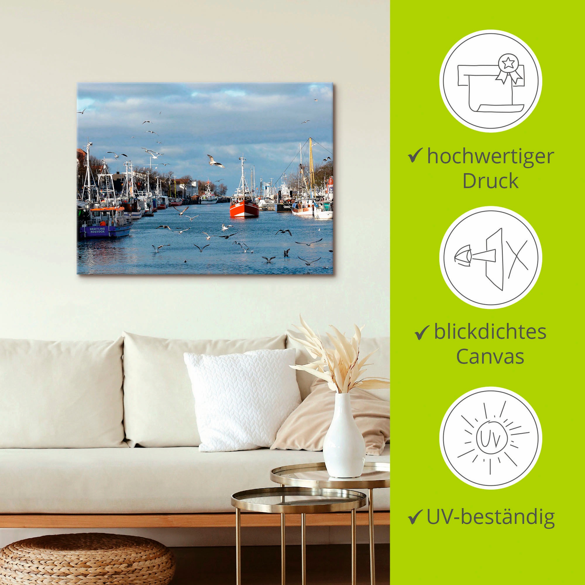 Artland Leinwandbild »Alter Strom in Warnemünde«, Boote & Schiffe, (1 St.), auf Keilrahmen gespannt