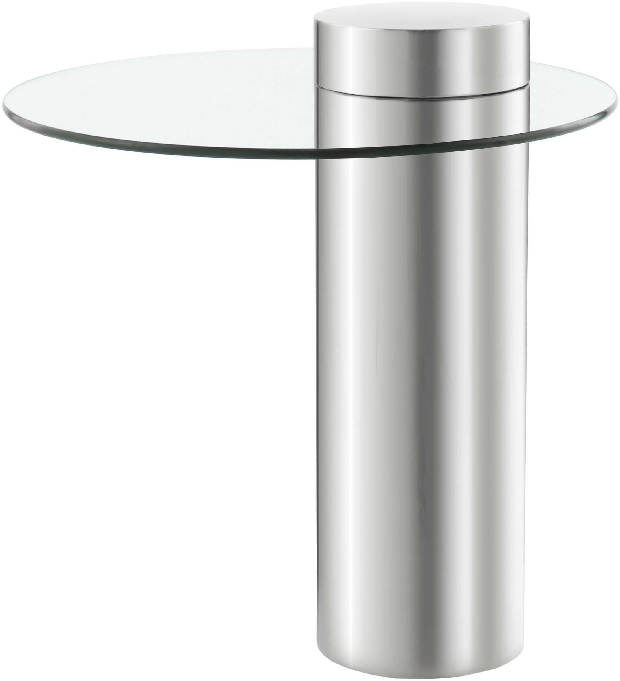 Kayoom Beistelltisch »Ontario 125, Runde Glasplatte aus Sicherheitsglas, 100% Edelstahl«, (1 St.), Minimalistisches Design, Säulengestell, pflegeleicht