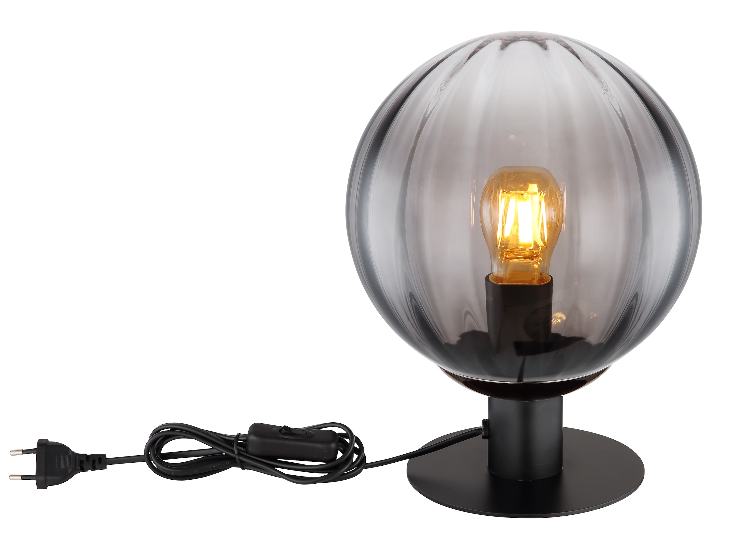GLOBO LIGHTING Tischleuchte »DALLERTA«, Leuchtmittel E27 | ohne Leuchtmittel, Tischlampe/Glas rauchfarben/Schalter am Kabel/Wohnbereich