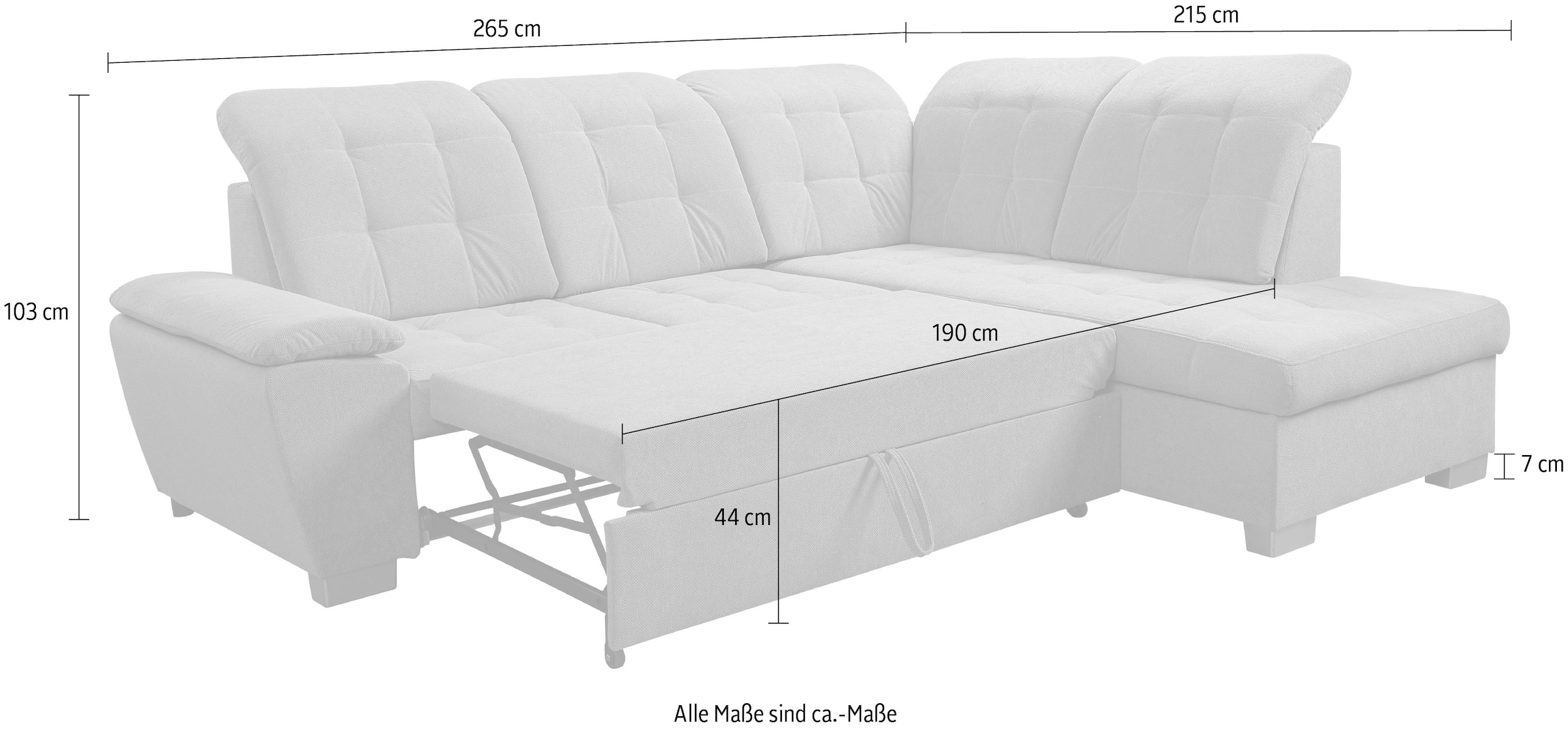 WERK2 Ecksofa »Bonny inkl. Kopfteilverstellung, Bettfunktion, Stauraum, Breite 265cm« Komfortwunder mit Schlaffunktion, verstellbarem Kopfteil & Stauraum.