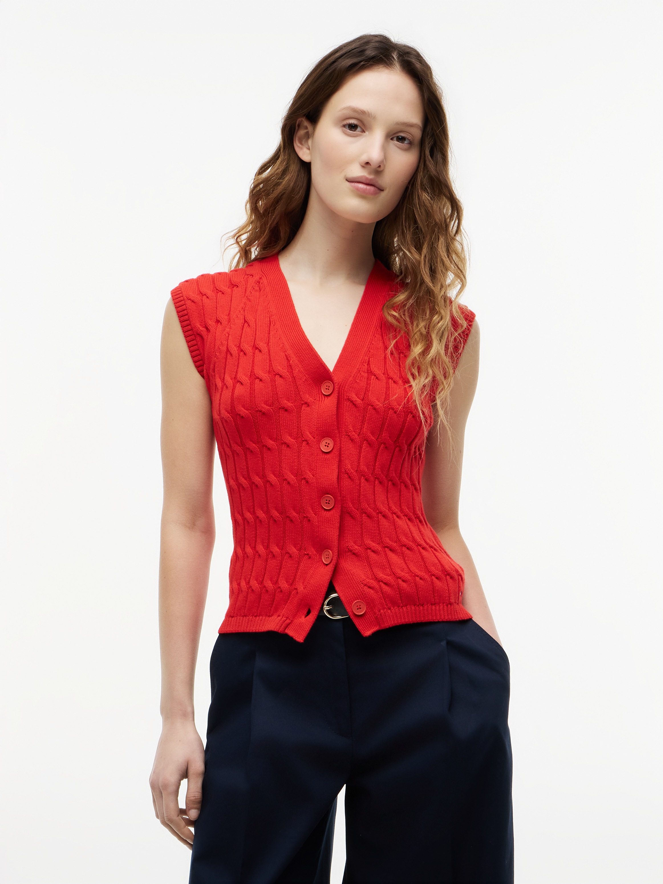 Tommy Hilfiger Strickweste "MID GG CABLE VEST CARDI" Baumwolle, mit Zopfstrickmuster