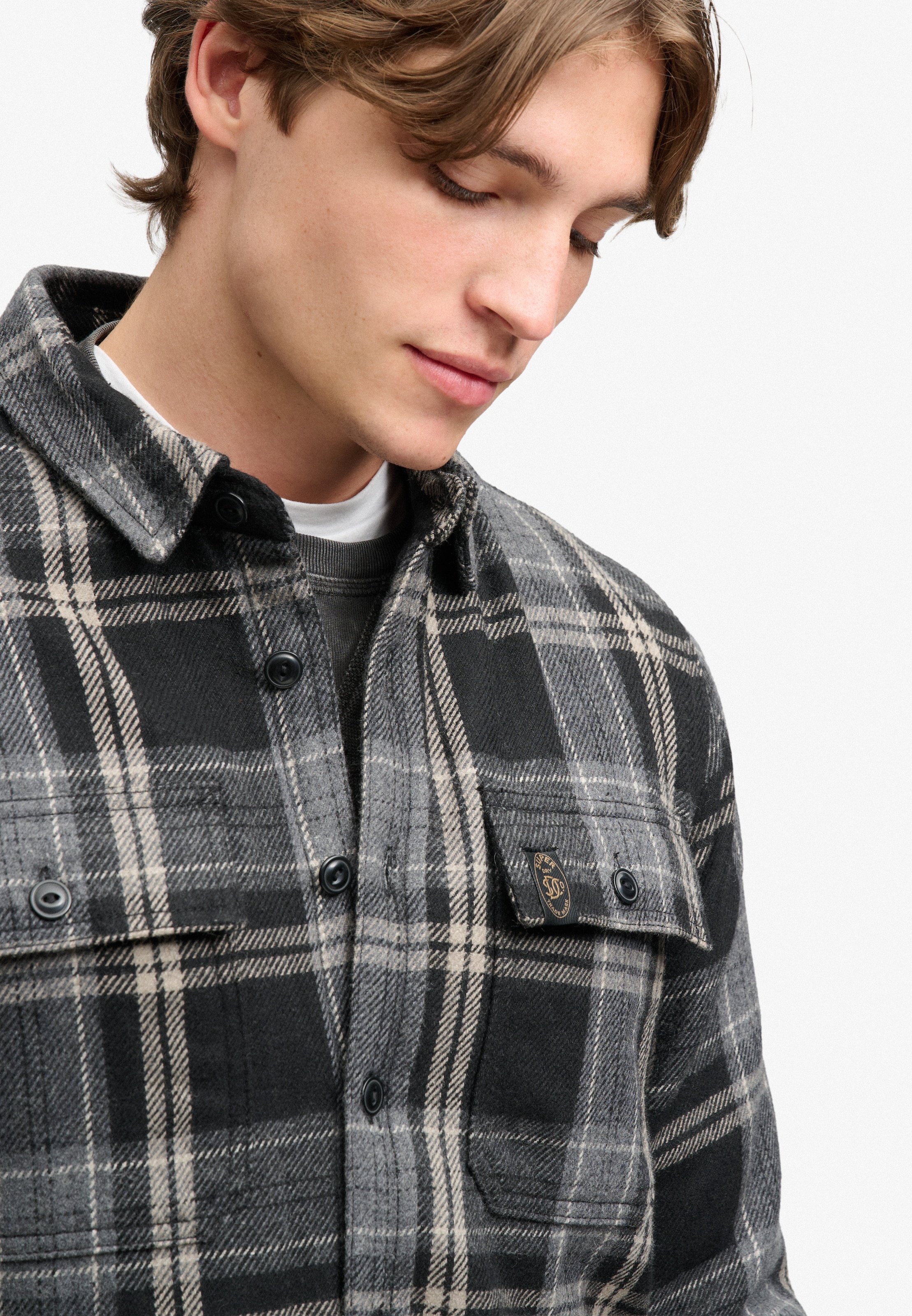 Superdry Langarmhemd »BORG LINED MILLER OVERSHIRT« Materialmix, oversize