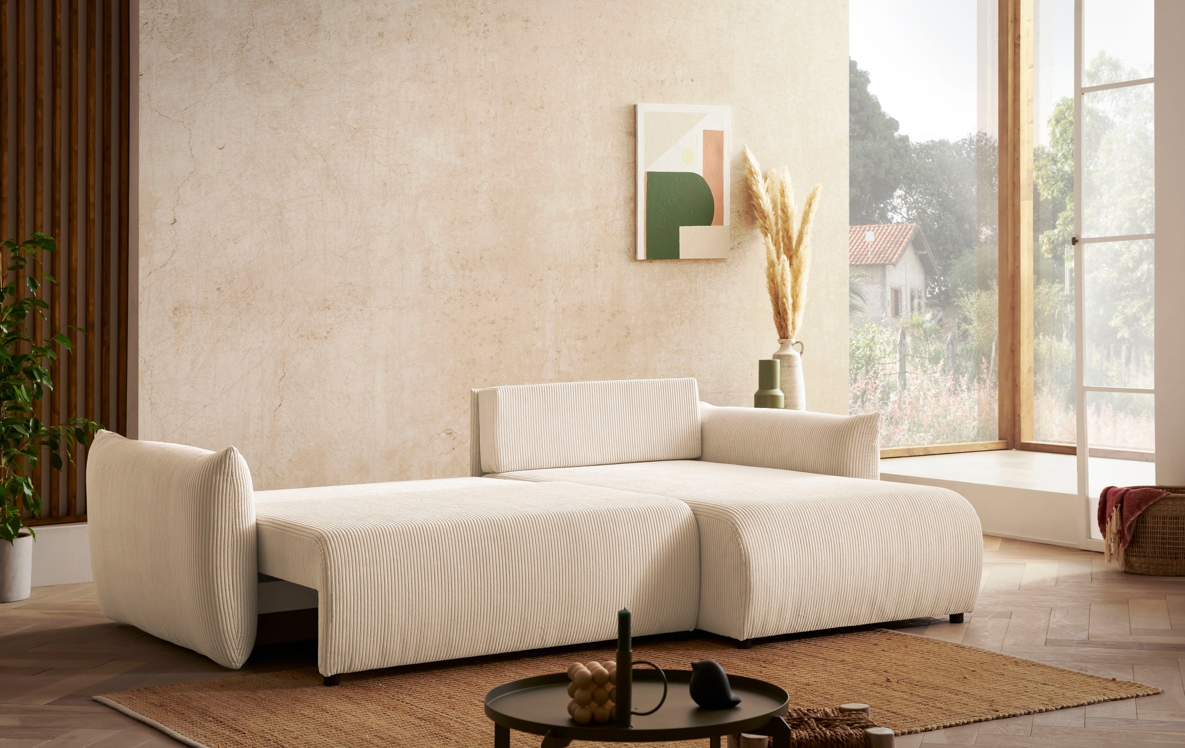 Home affaire Ecksofa "MAVAS Schlafsofa mit Bettkasten, L-Form," ca.257/127c günstig online kaufen