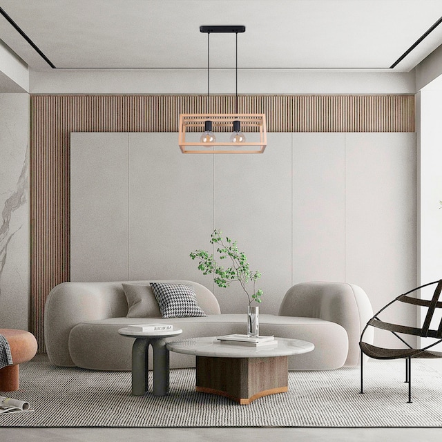 Paco Home Pendelleuchte »BJÖRN«, LED Pendellampe Wohnzimmer Esszimmer  Modern Holz Zweiflammig E27 | BAUR