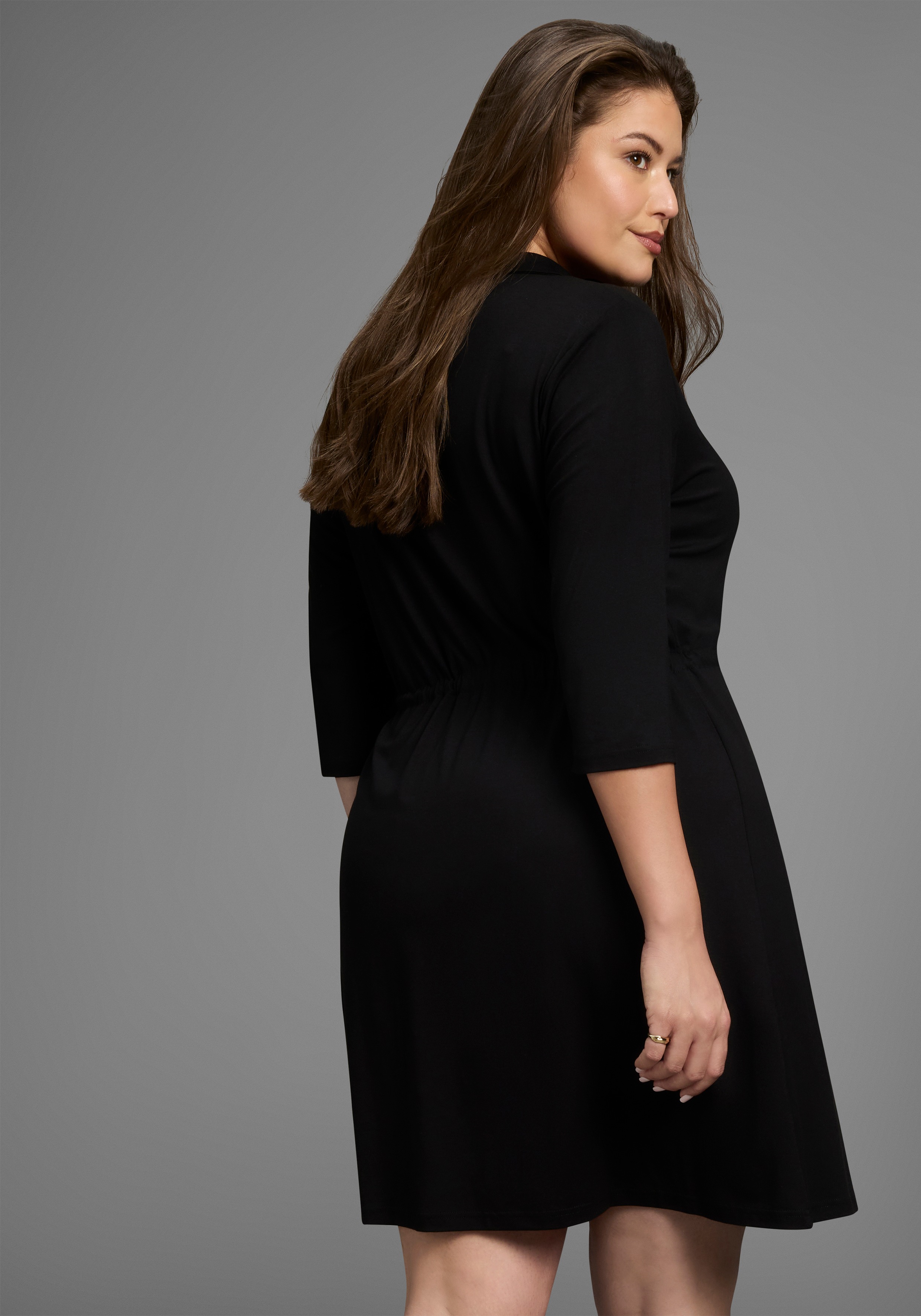 Thumbnail - Laura Scott CURVE Jerseykleid mit Polo-Kragen und taillierendem Tunnelzug - GROSSE GRÖSSE