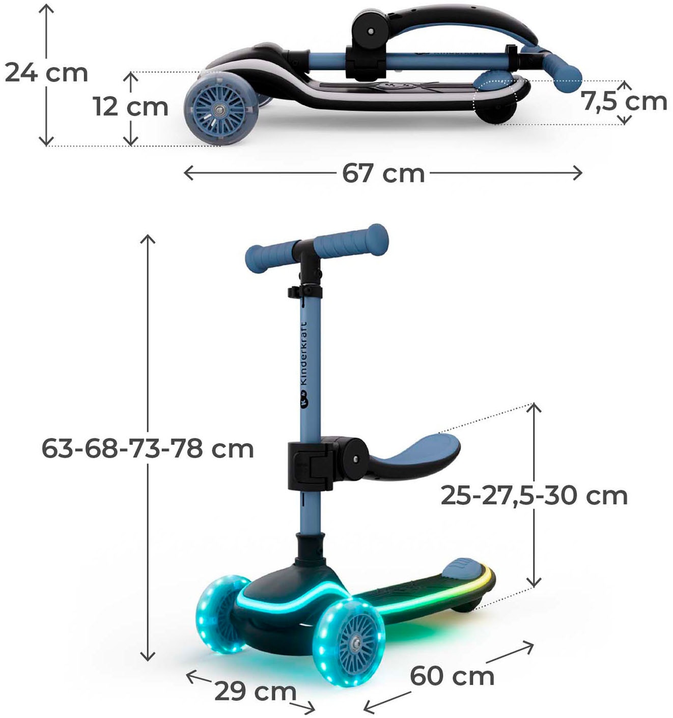 Kinderkraft Tretroller »RAKET UP« mit LED-Leuchten im Trittbrett und beleuchtete RGB-Räder