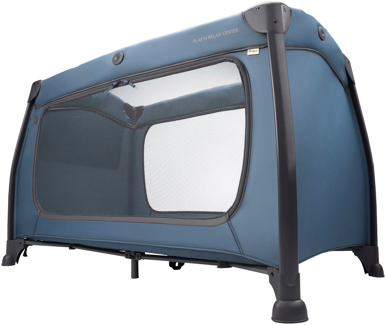 Hauck Baby-Reisebett »Play N Relax Center, dark blue«, inkl. Neugeboreneneinhang, Wickelmulde, Ausstieg, Räder