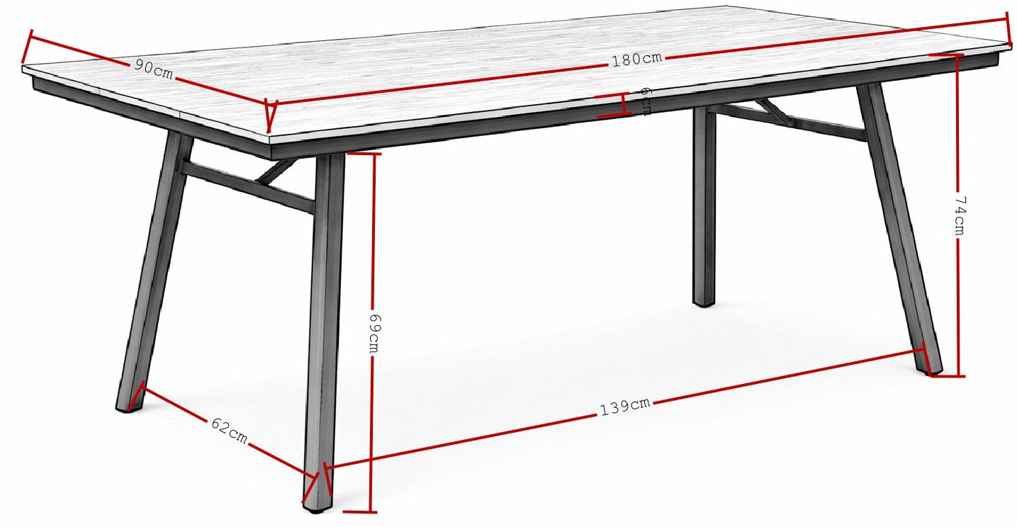 Destiny Garten-Essgruppe »COSTA HL SAN MARINO« Set, 5 tlg. 4 Hochlehner + rechteckiger Tisch, 180 x 90 cm