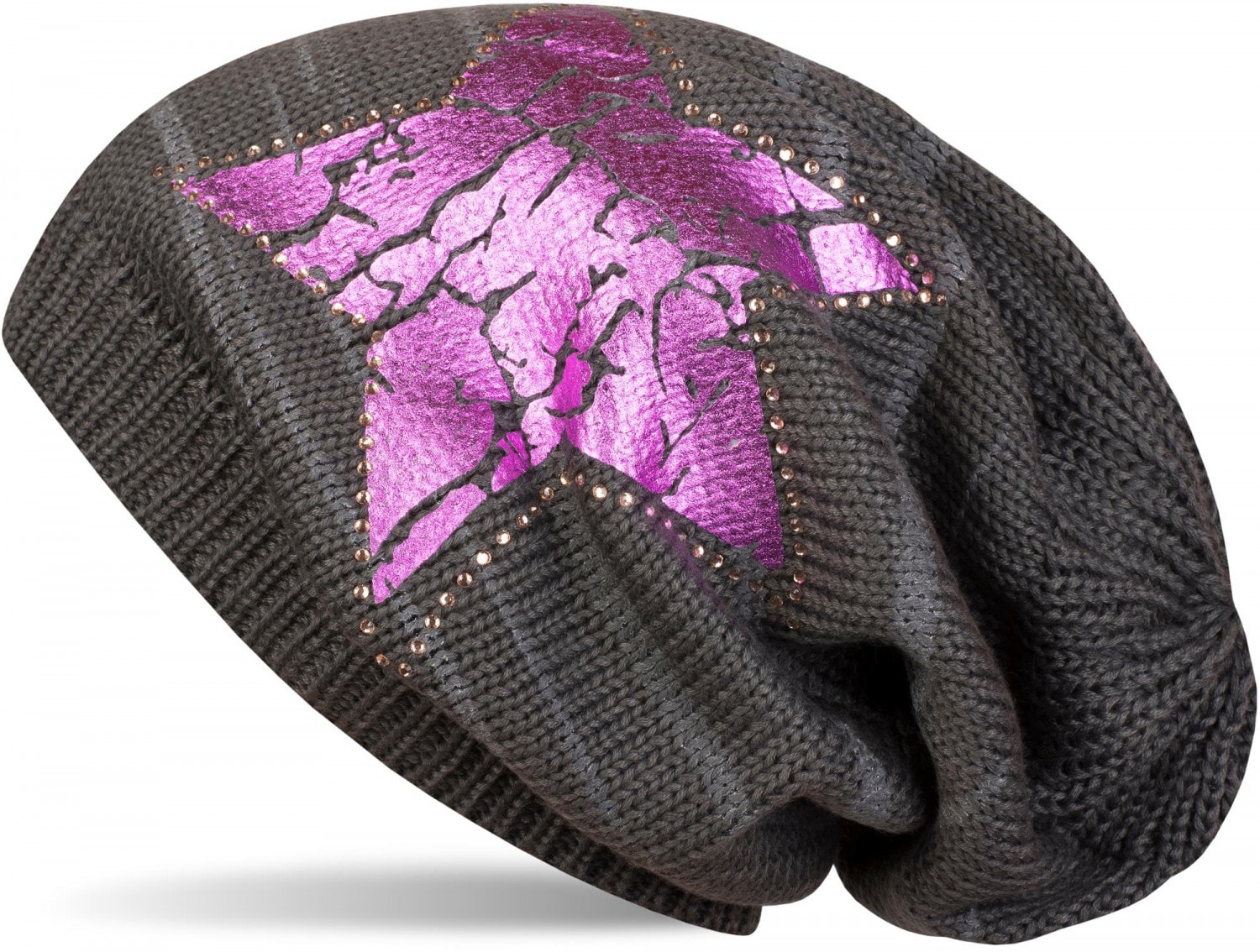 styleBREAKER Strickmütze "Feinstrick Beanie mit Stern und Strass" 1 Stk.