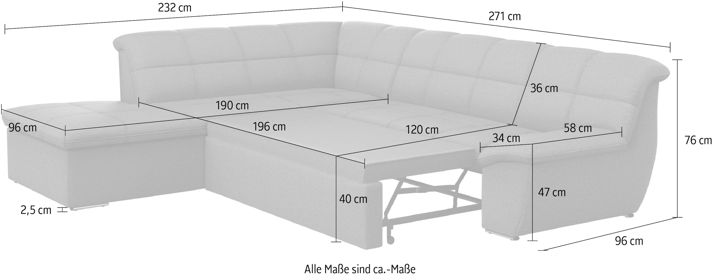 DOMO collection Ecksofa »Splash, aktuelle Sitz- und Rückensteppung, Materialmix, L-Form«, wahlweise mit Bettfunktion