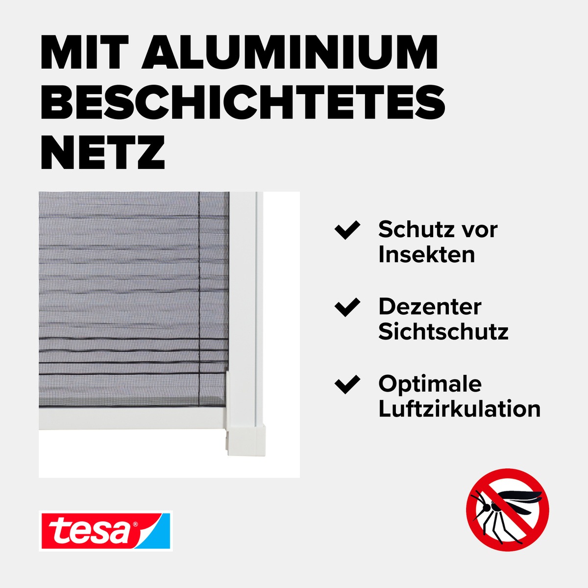 tesa Insektenschutz-Fensterrahmen »Insect Stop Alu-Insektenschutzrollo teleskopierbar - 1,3 x 1,5 m«, speziell für Dachfenster - Insektenschutz Plissee - ohne Bohren, weiß