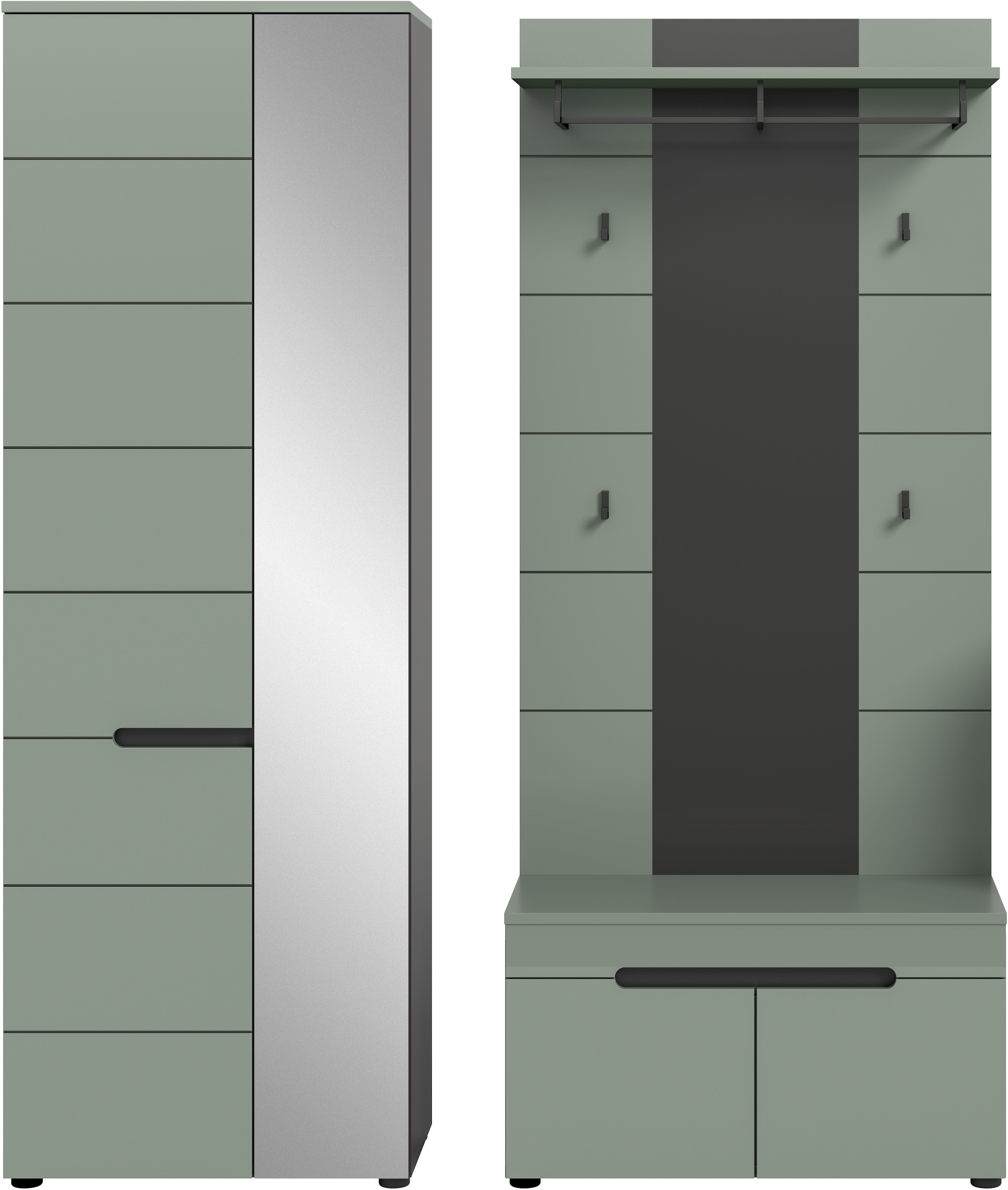 INOSIGN Garderoben-Set, (Set, 3 St.), Rehat, Garderoben-Set 3-tlg., Basalt grau NB/Smoke Green NB, Flur