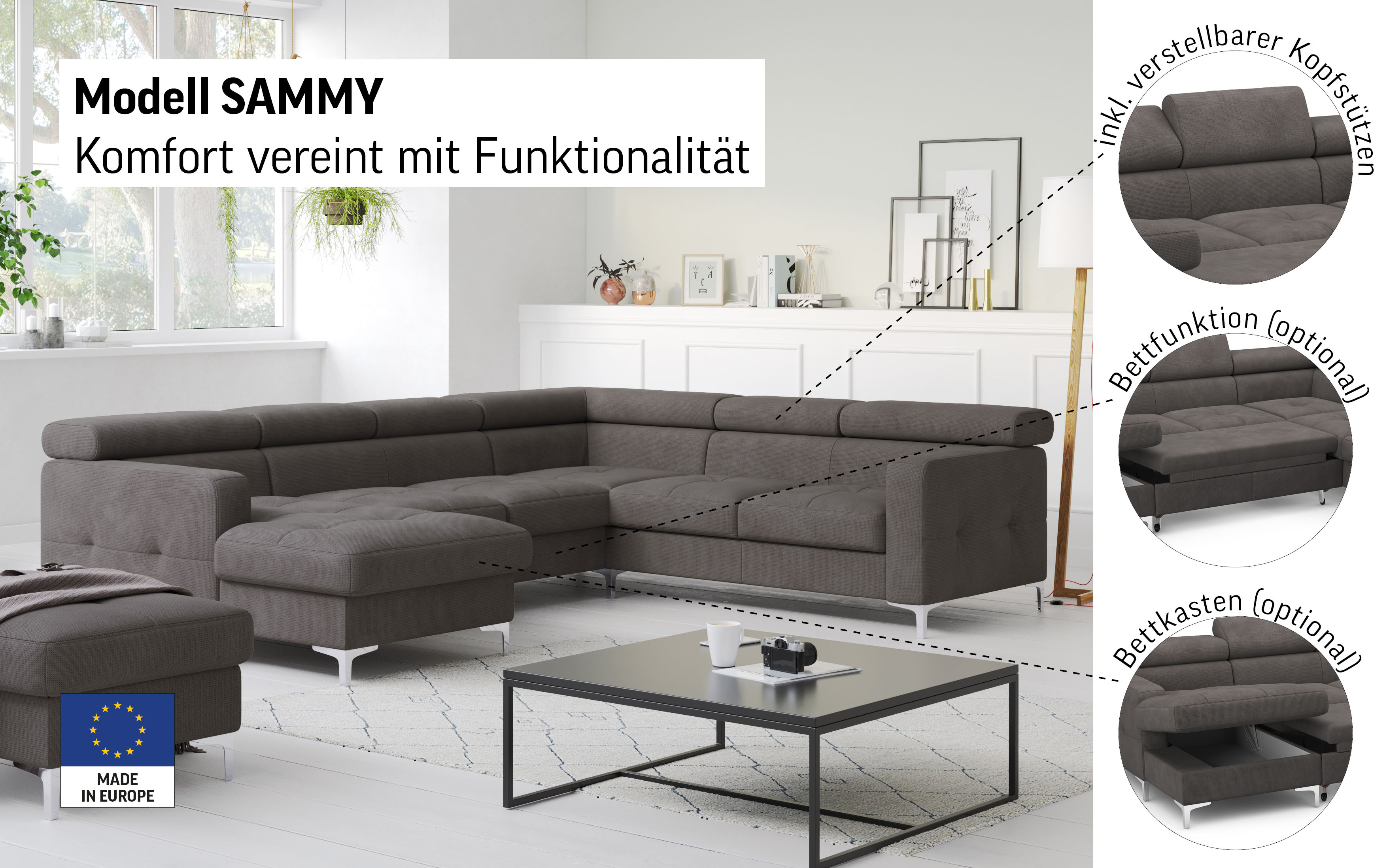 Thumbnail - COTTA Wohnlandschaft "Sammy U-Form", mit Kopfteilverstellung, wahlweise mit Bettfunktion & Bettkasten