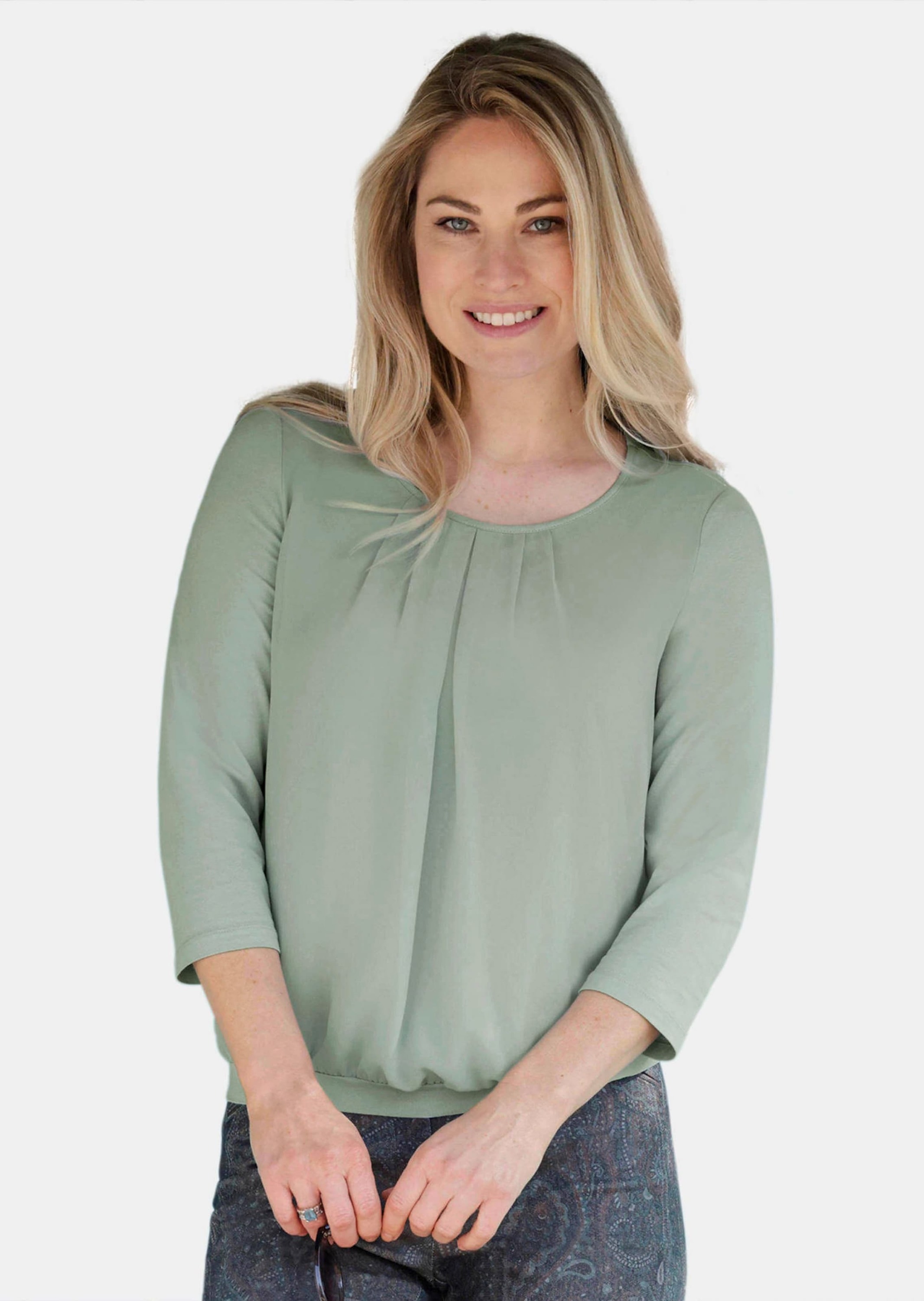 GOLDNER Kurzarmbluse "Kurzgröße Chiffon-Shirt mit 3/4-Arm, Rundhals" keine/ günstig online kaufen