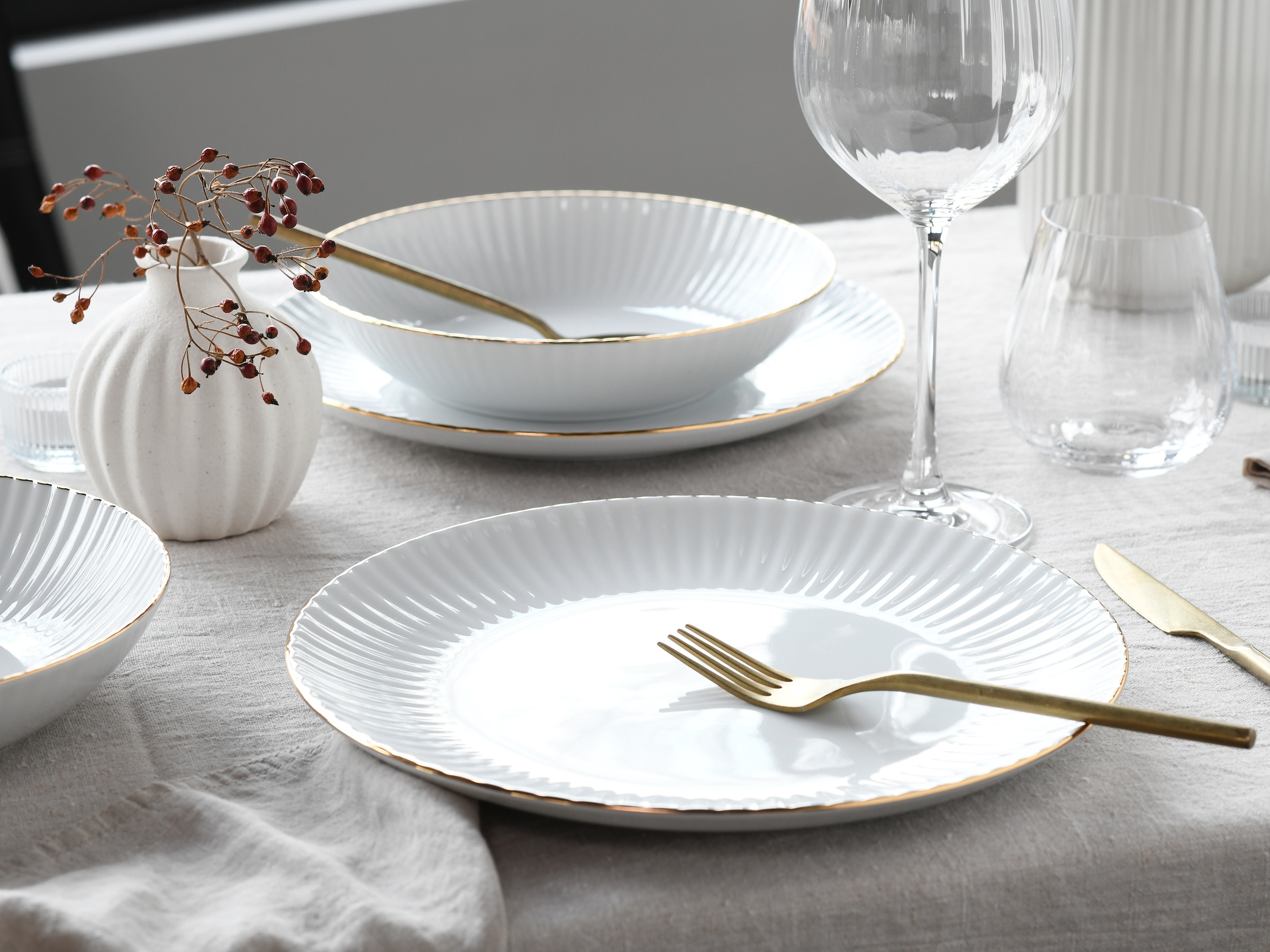 my home Tafelservice »Teller Set, Geschirr-Set Elisetta«, (Set, 12 tlg.), Goldband, Made in Europe, 12 Teile, für 6 Personen